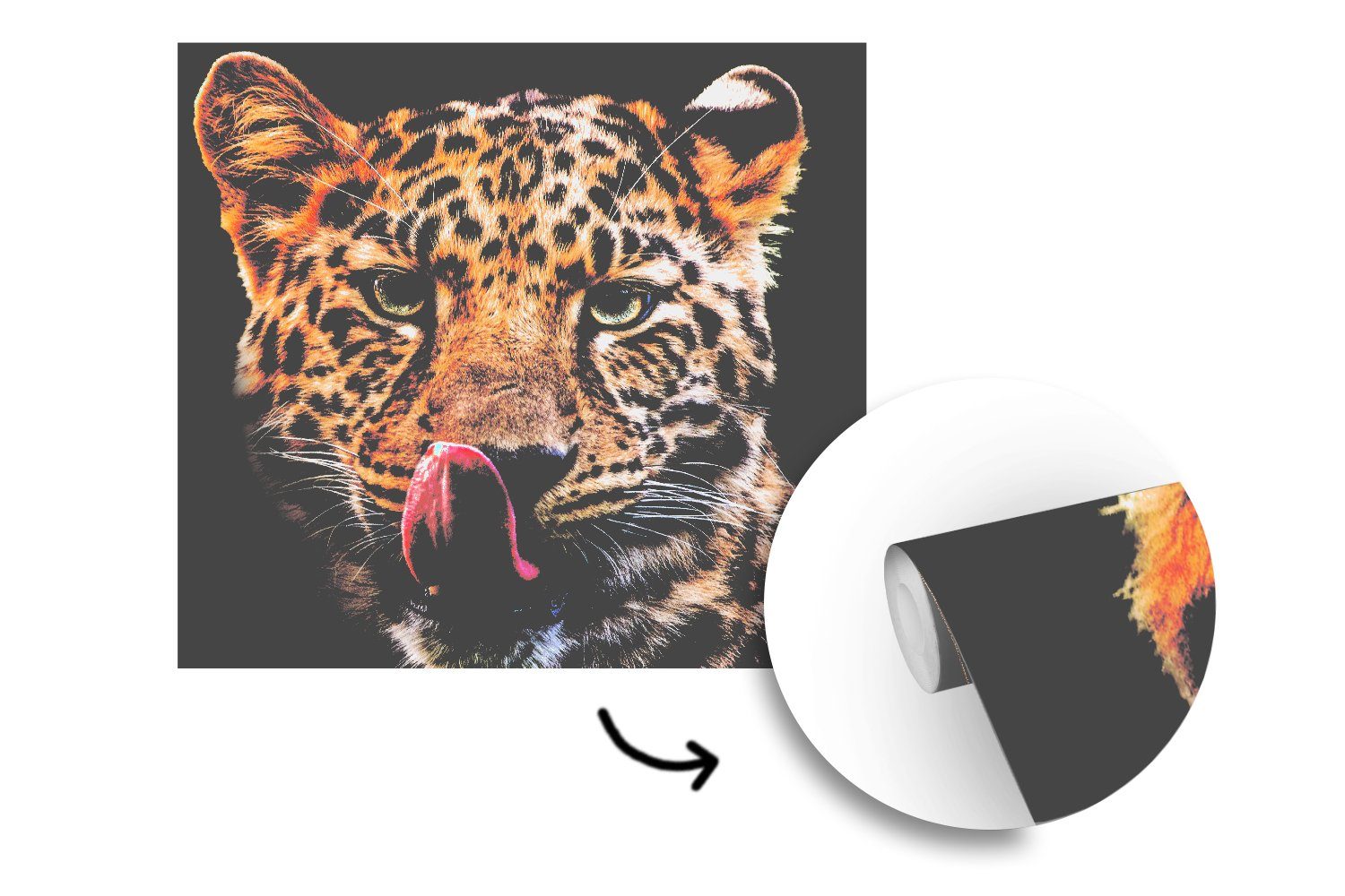Tapete bedruckt, Nahaufnahme, Schwarz St), Leopard für Fototapete (5 oder Wandtapete - - Wohnzimmer Matt, MuchoWow Schlafzimmer, Vinyl