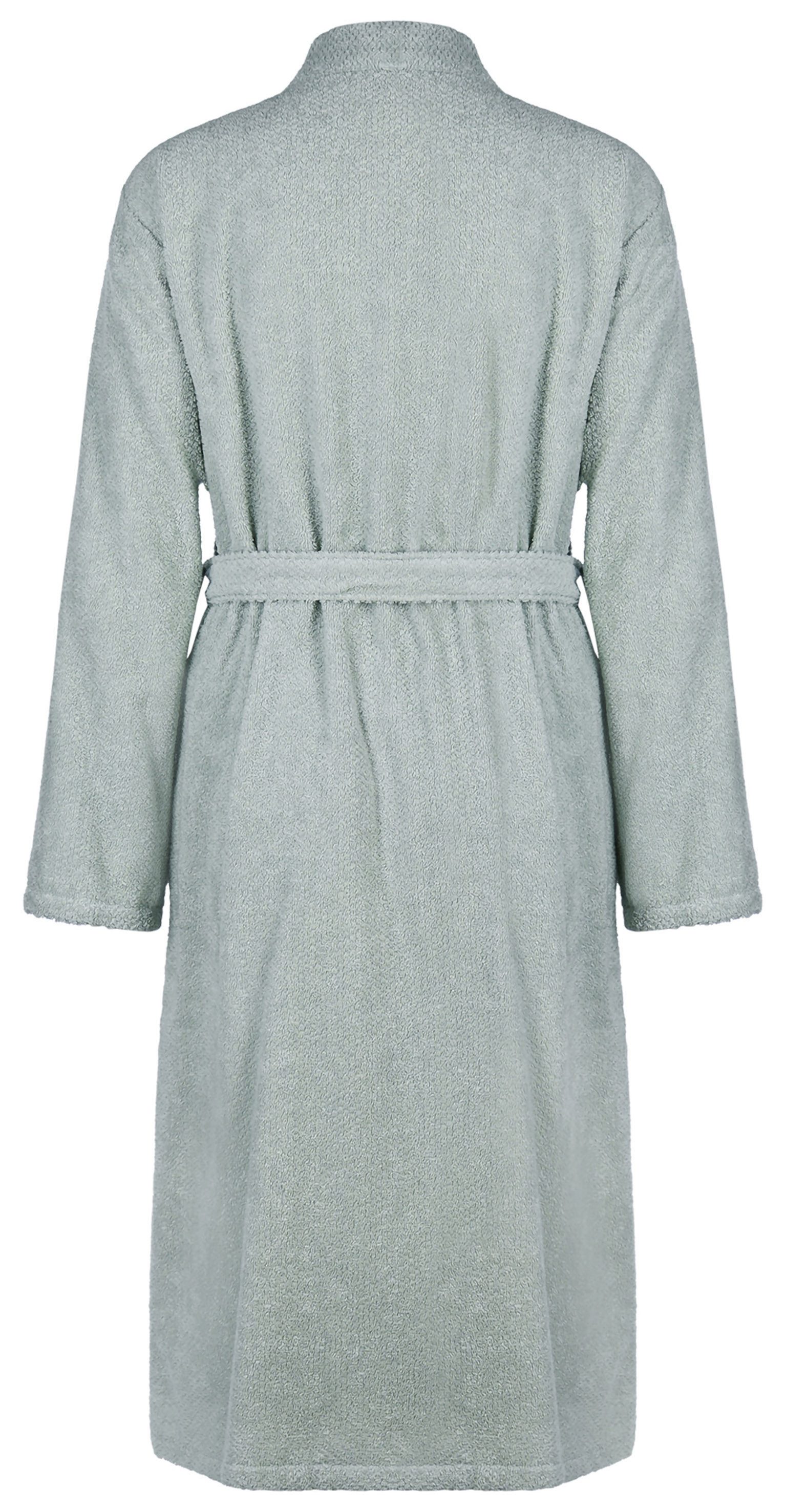 Cawö Damenbademantel Damen Bademantel mit Kimono Kragen, Midi, Baumwolle, Kimono-Kragen, Gürtel, Baumwolle