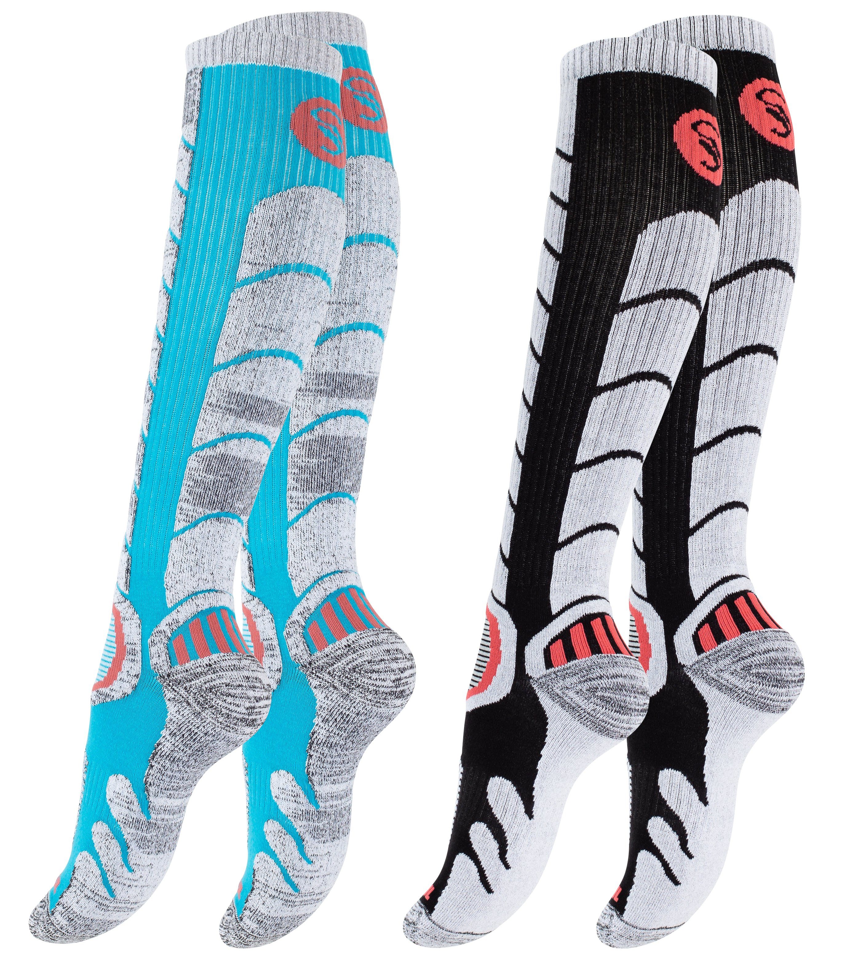 Stark Soul® Skisocken Ski & Snowboard Socken mit Spezialpolsterung, 2 Paar 2 Paar Schwarz/Türkis | Skisocken