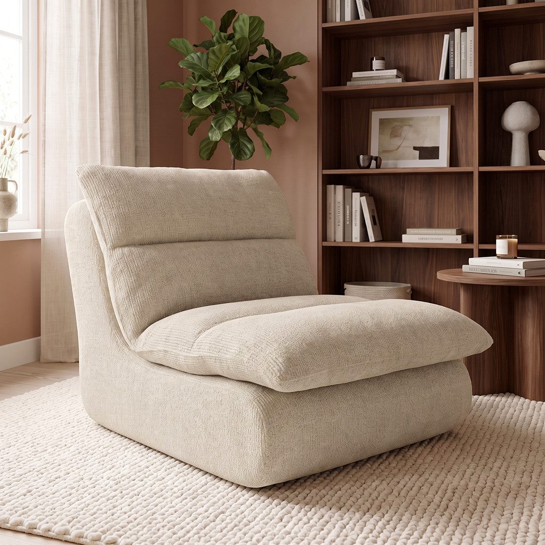 skølm Relaxsessel Sváfa aus Cord/Chenille, dick gepolsterter Vollschaumessel 11,5 cm (Chenille, Beige), vakuumiert – ohne Aufbau 