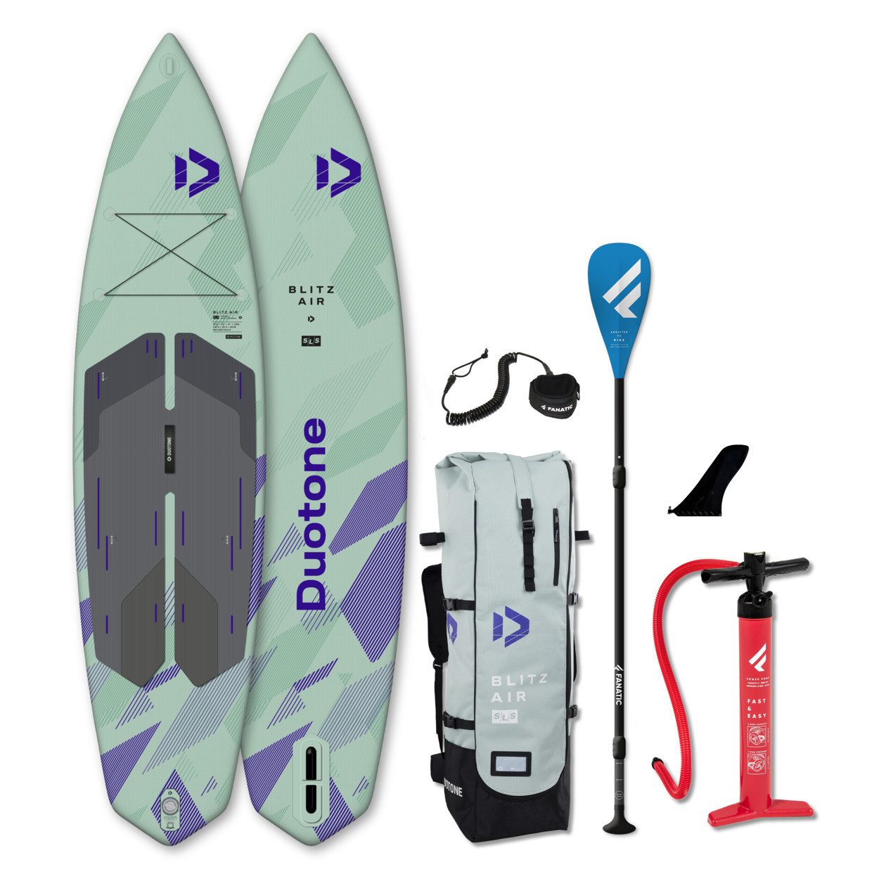 DuoTone SUP-Board DUOTONE BLITZ AIR SLS 12'0 iSUP Touring SUP Board leicht 7,9kg Set
