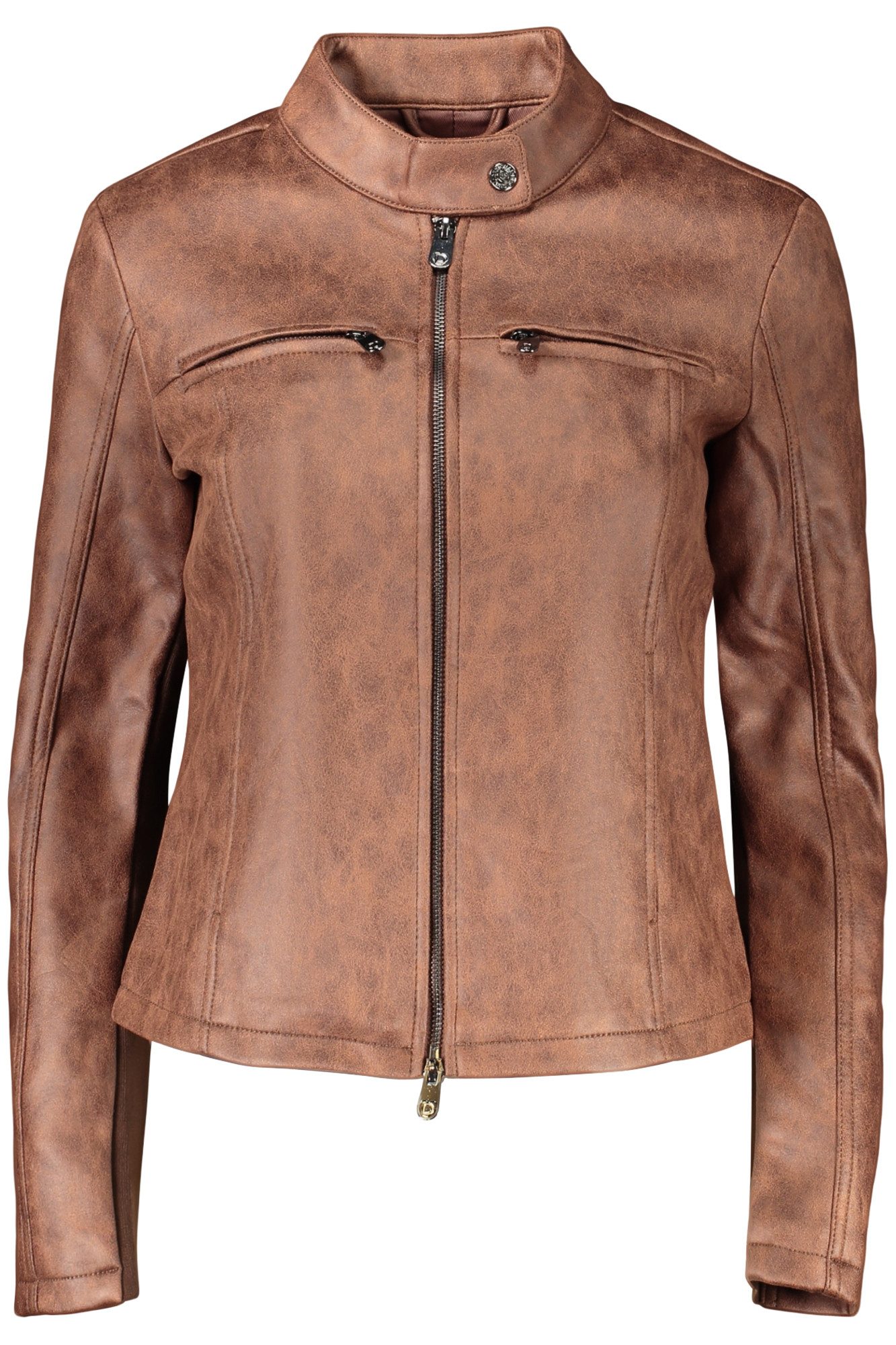 Desigual Outdoorjacke Stylische Damenjacke in Braun: Bikerstil mit Taschen & Reißverschluss