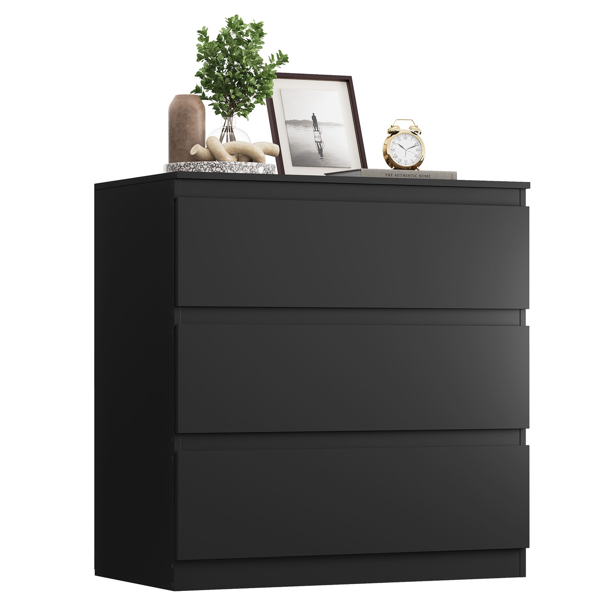 WLIVE Kommode Schubladenkommode mit 3 Schubladen, Sideboard, Breit 70,8 cm, (Packung), Modernes Design ohne Griffe, Mehrzweckschrank für Schlafzimmer,Schwarz