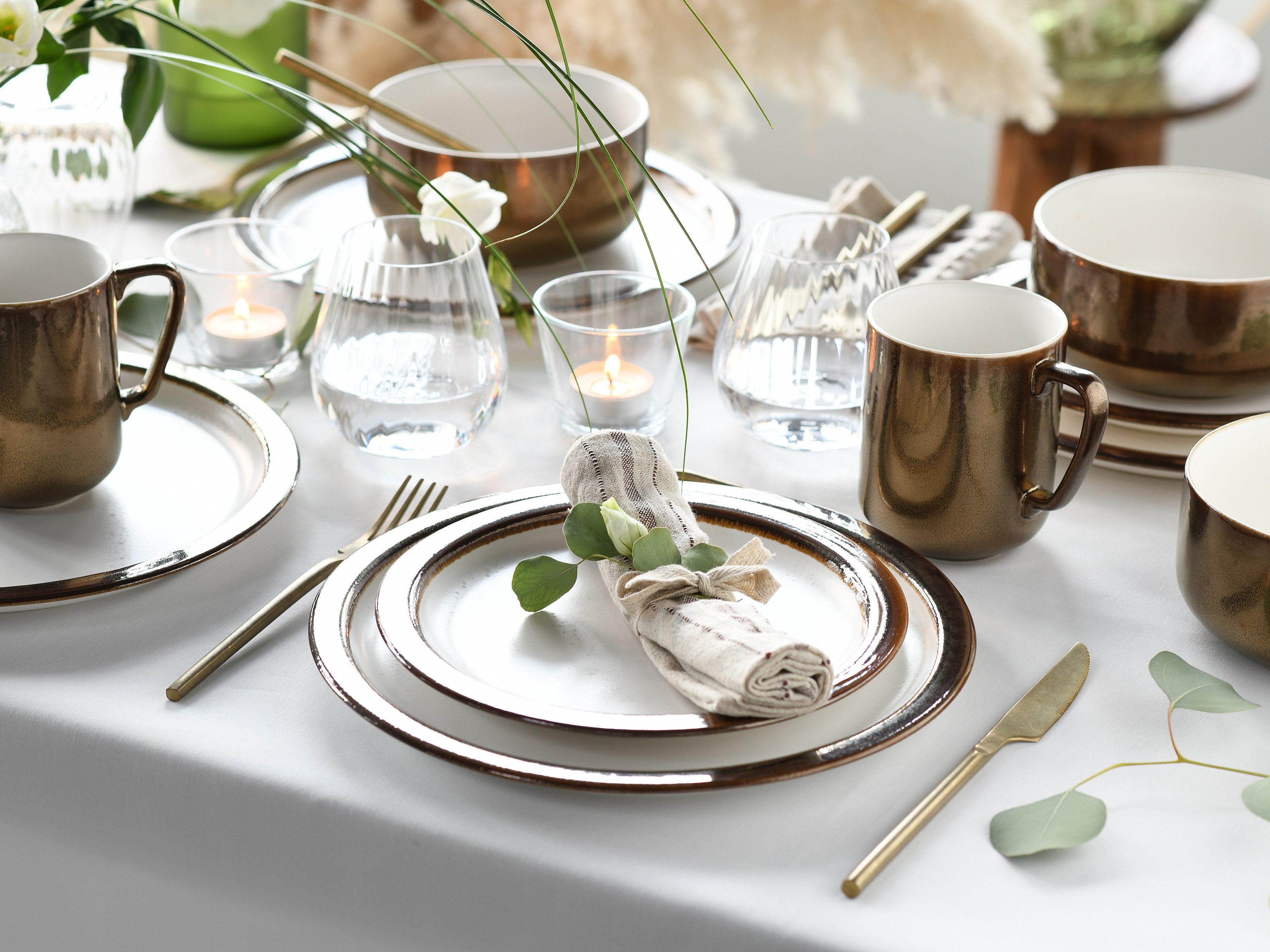 CreaTable Kombiservice Modern Industrial (16-tlg), 4 Personen, Steinzeug, Service, Spezialglasur, glänzende Sprenkel, 16 Teile, für 4 Personen