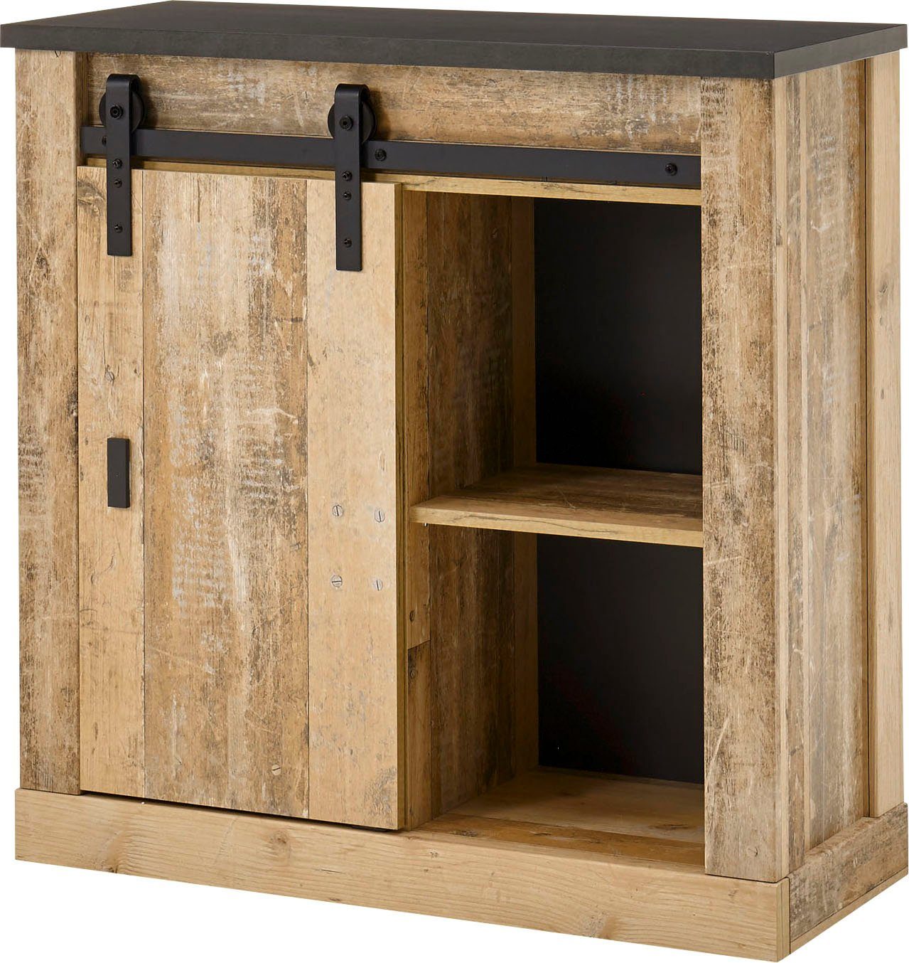 Home affaire Regal SHERWOOD, modernes Holz Dekor, mit Scheunentorbeschlag aus Metall, Breite 93 cm