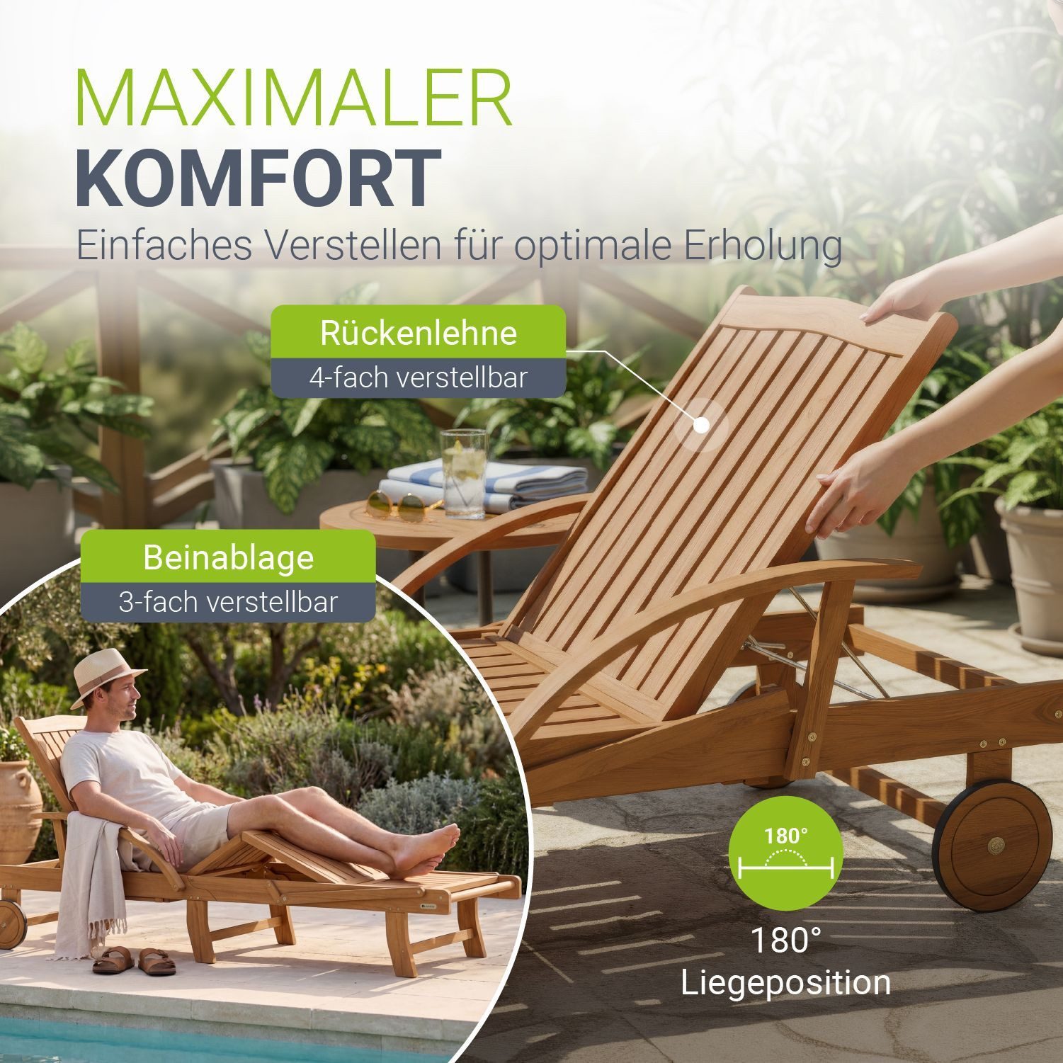 Juskys Multifunktionsliege SunScape, 1 St., 4-fach verstellbare Rückenlehne, 3-fach verstellbare Beinablage