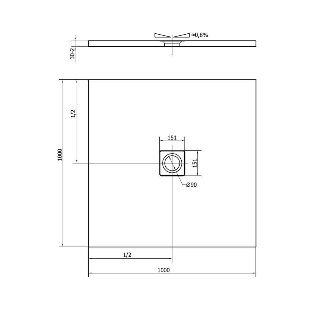 HAK Eckwanne FLEXIA Gussmarmor-Duschwanne, 100x100x3 cm