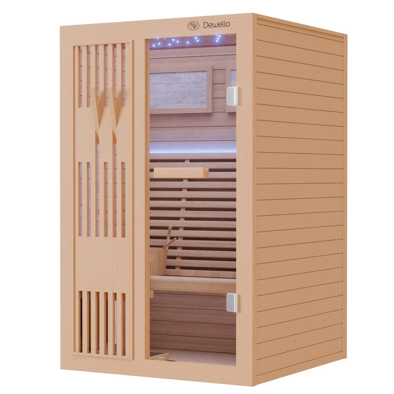 Dewello Sauna MINTO 120x120 Finnische Sauna, 2 Personen, Saunaofen, Harvia 3,5KW, BxTxH: 120 x 120 x 190 cm