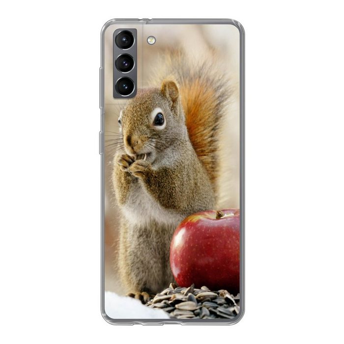 MuchoWow Handyhülle Eichhörnchen - Apfel - Blumensamen - Schnee Phone Case Handyhülle Samsung Galaxy S21 Plus Silikon Schutzhülle