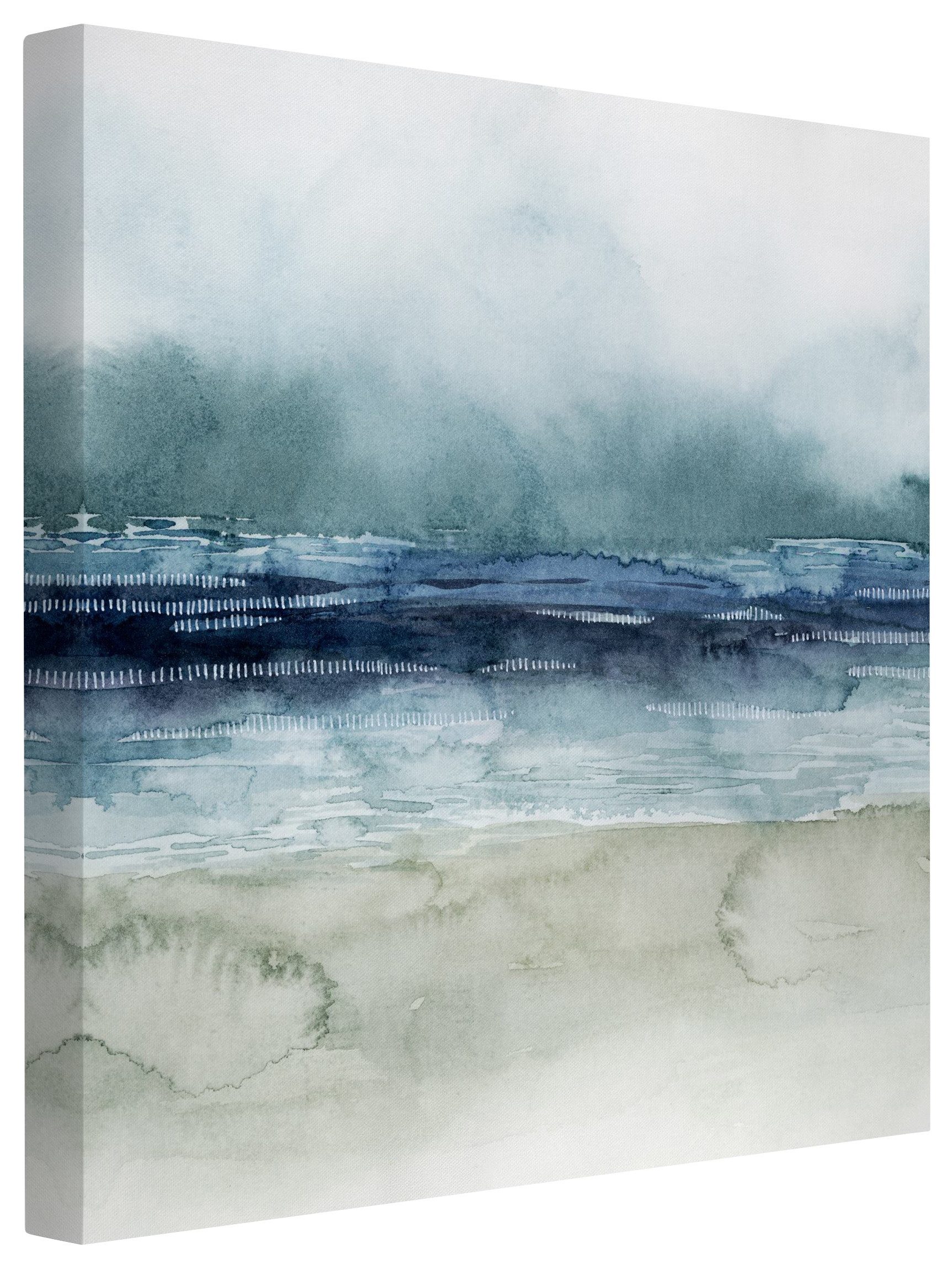 Bilderdepot24 Leinwandbild Abstrakt Modern Meer Strand Mariner Nebel blau Bild auf Leinwand XXL, Wohnzimmer Schlafzimmer Küche Flur Wandbild Kunstdruck Wanddeko Druck