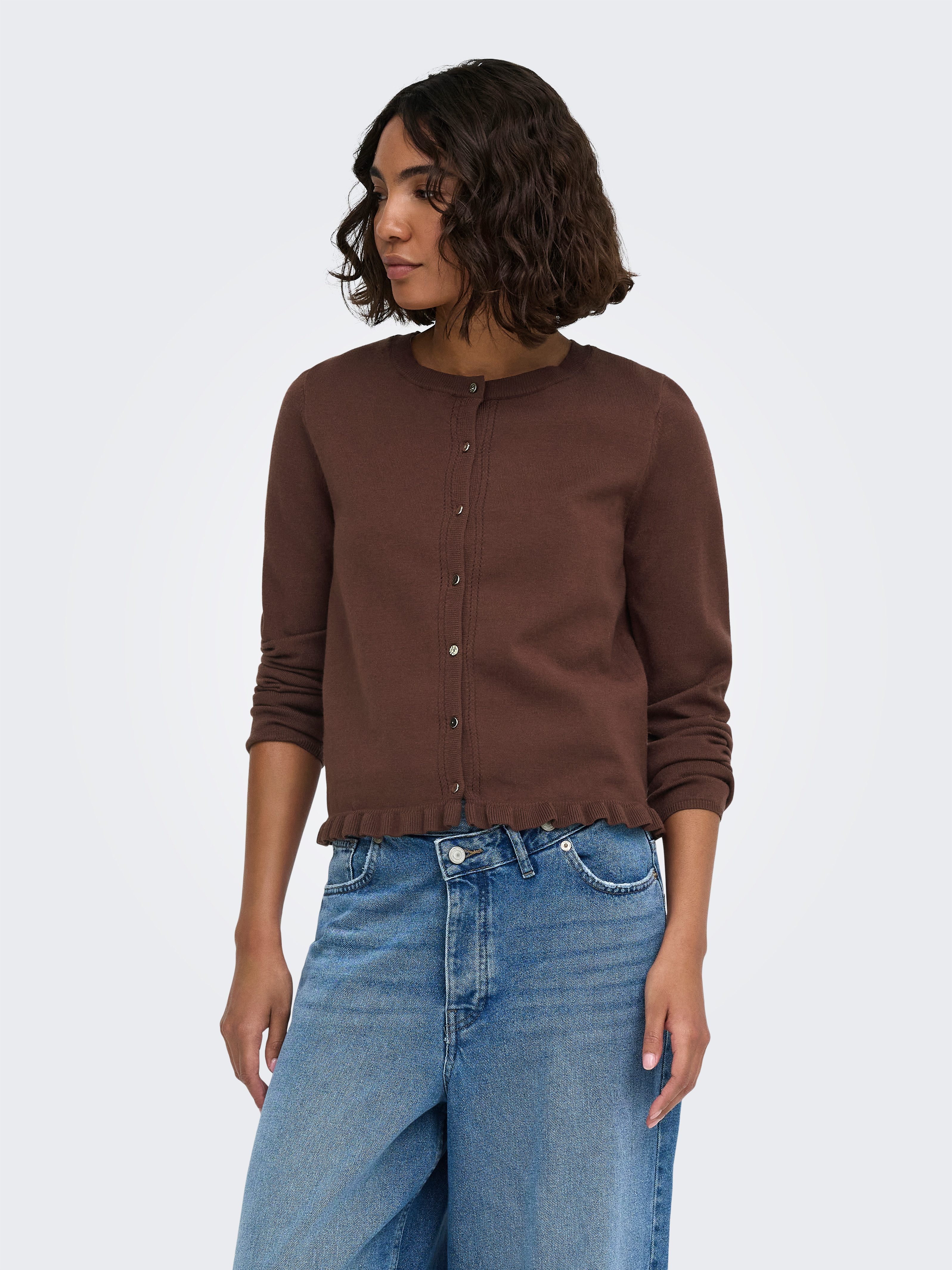 ONLY Strickjacke ONLCINDEREL LS O-NECK FRILL CARDI CC KNT Materialmix, regular fit – Bild 2 von 5