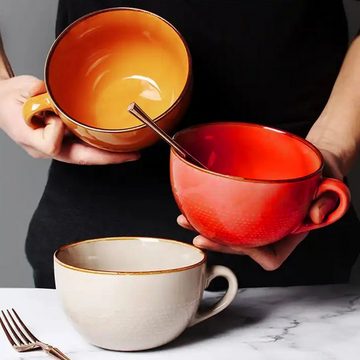 TWSOUL Salatschüssel 700 ml Vintage-Suppenbecher aus Keramik mit Henkel, Mikrowellengeeignet