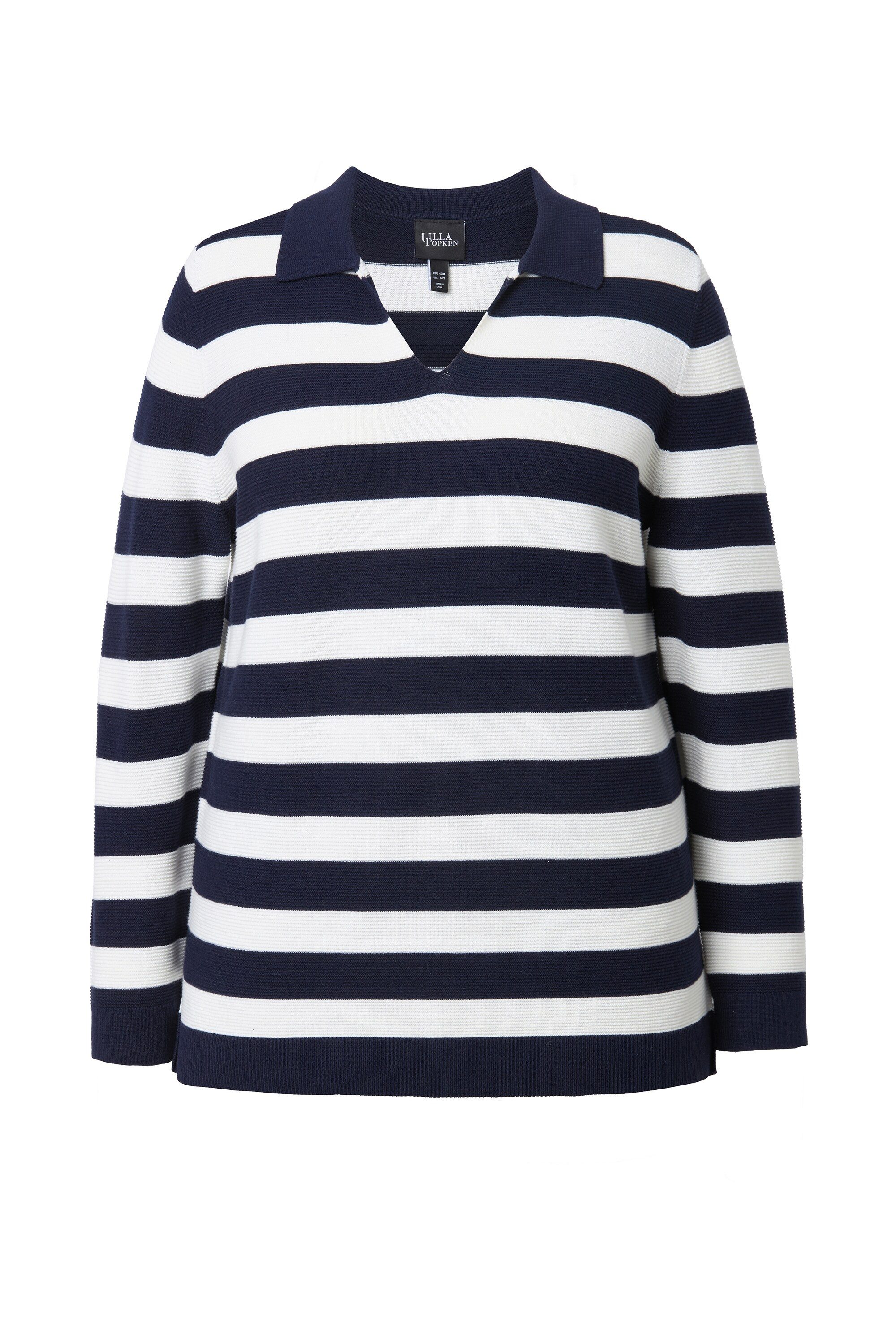 Ulla Popken Strickpullover Pullover Ringel Linksstrick Polokragen Langarm günstig online kaufen