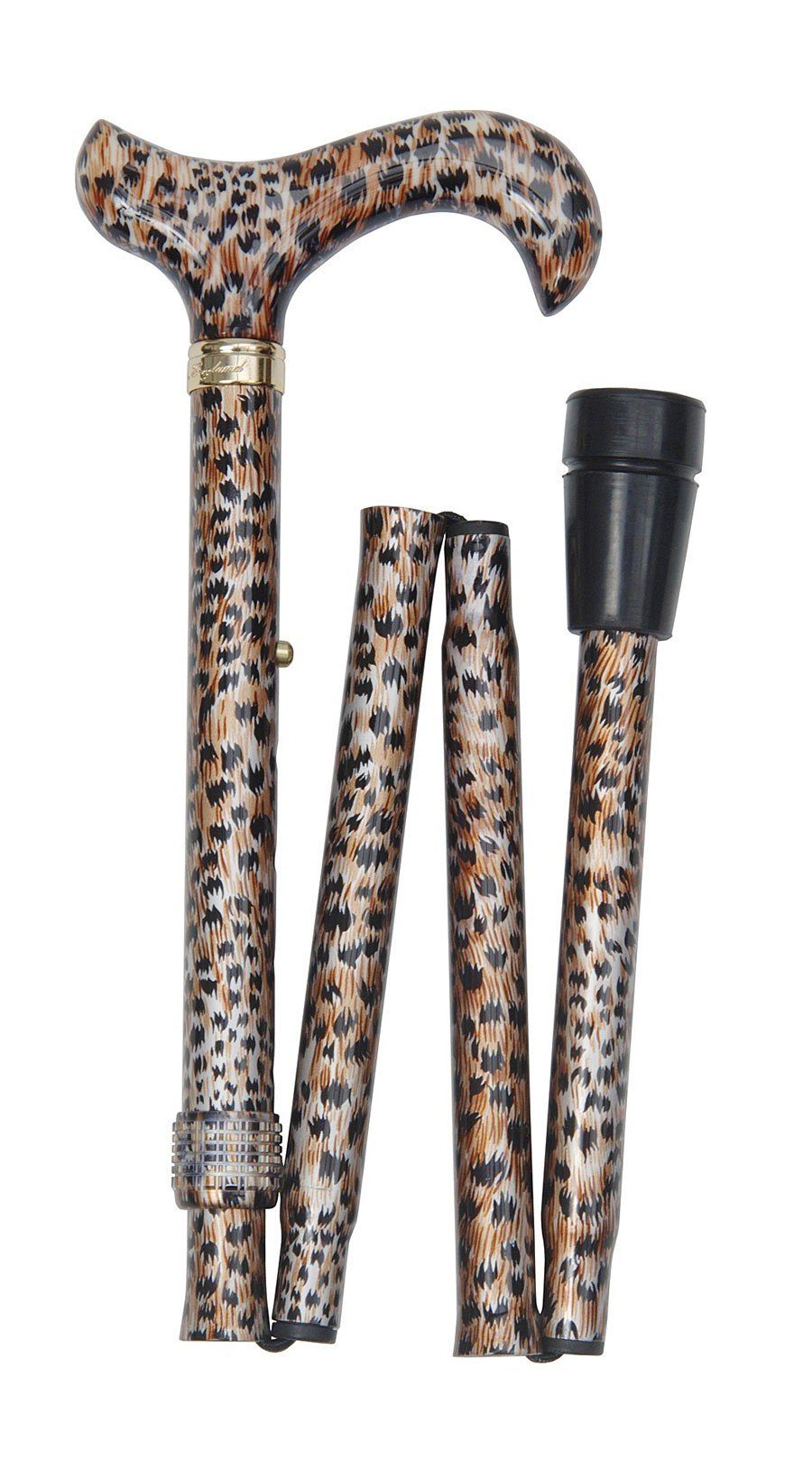 Stockshop Gehstock Design-Faltstock LEOPARD, Derbygriff stabiles ABS, Stock Leichtmetall