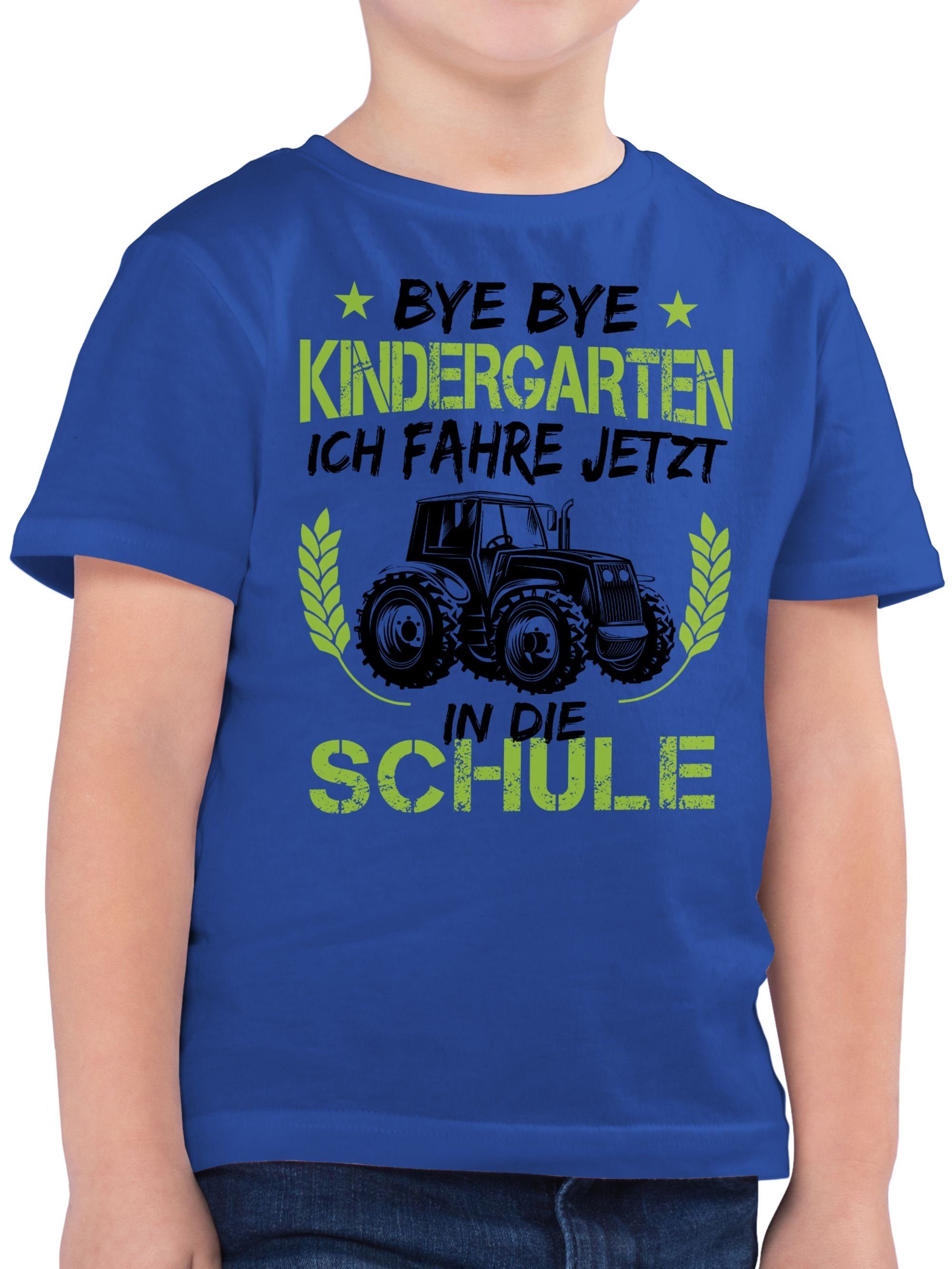 T-Shirt Bye Bye Kindergarten ich fahre jetzt in die Schule Traktor Schwarz Grü