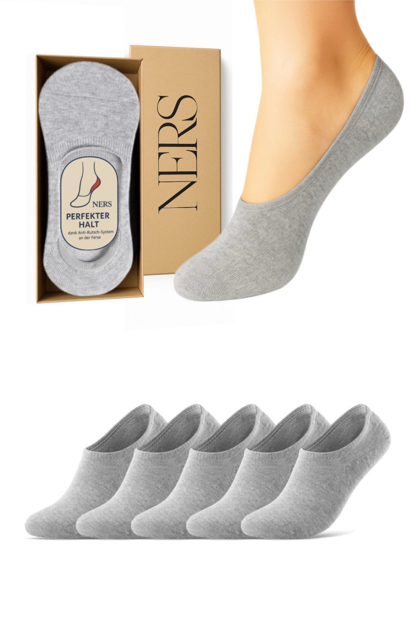 NERS Füßlinge aus Bambus, 10 Paar Damen & Herren mit Silikon, rutschfest, ohne Naht (10-Paar, 10 Paar) Füsslinge Socken für Sneaker & Ballerinas, atmungsaktiv, unsichtbar