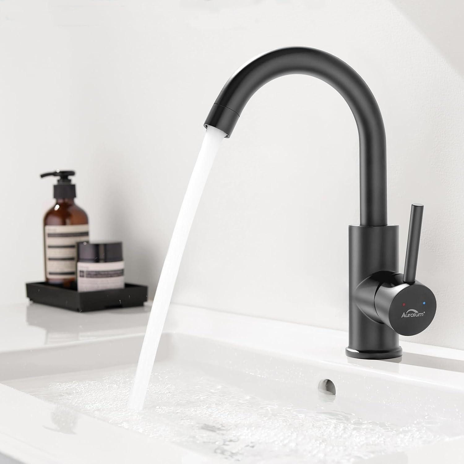LuxusKollektion Waschtischarmatur Schwarze Waschtischarmatur matt 360 Grad drehbar Badezimmer Wasserhahn