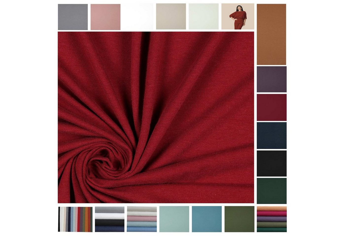 Thumbnail - maDDma Stoff Jersey-Stoff 0,5m Viskose (Bambus) Baumwollstoff Meterware, 016 -bordeaux