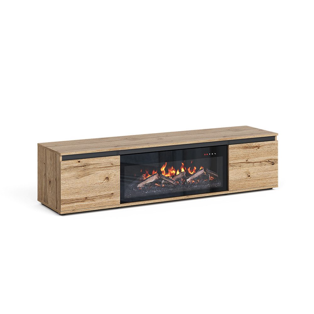 Vicco Lowboard Evina, Eiche/Schwarz, 160 x 39 cm mit stylischem Elektrokamin