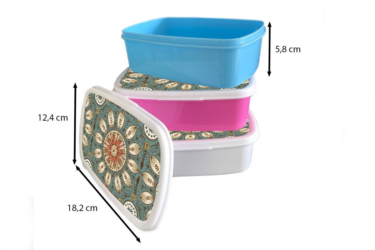 Kinder, Erwachsene, Brotdose Lunchbox - Bohème - Brotbox MuchoWow rosa Muster, Kunststoff Mädchen, Kunststoff, für Snackbox, Mandala Retro (2-tlg), -