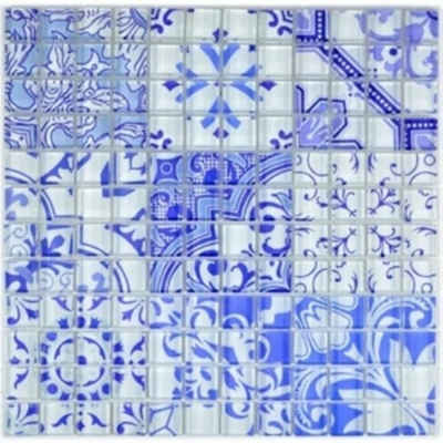 Mosani Mosaikfliesen Glasmosaik Retro Vintage Mosaikfliesen weiss blau