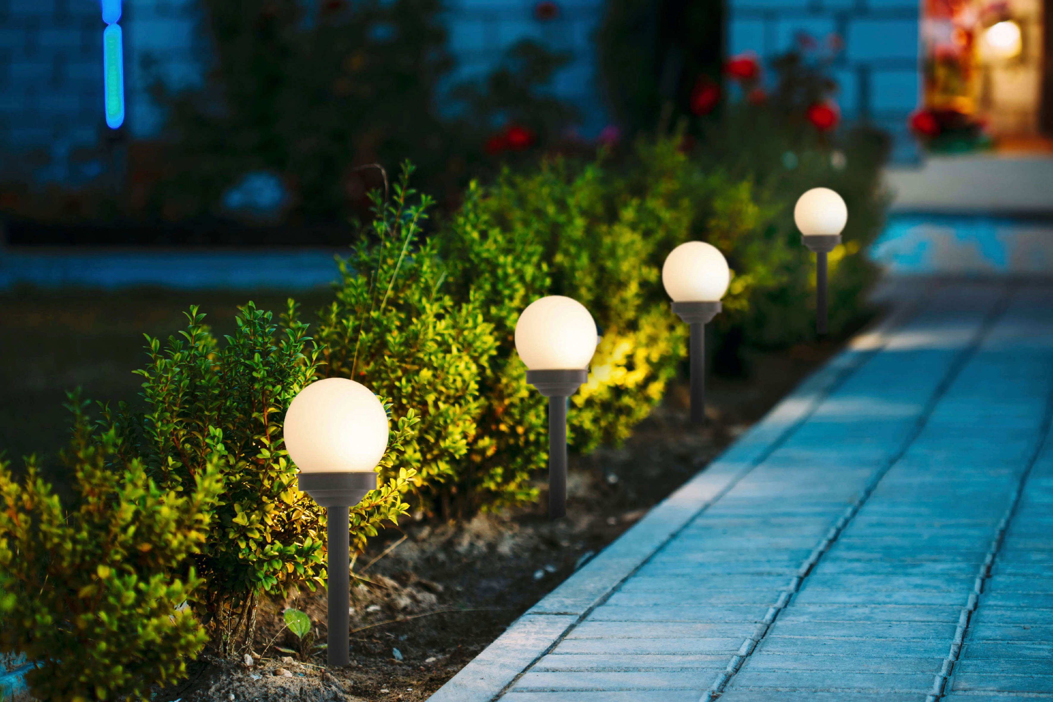 näve LED Gartenleuchte, Kaltweiß, fest 4er-Set Tageslichtweiß, integriert, LED
