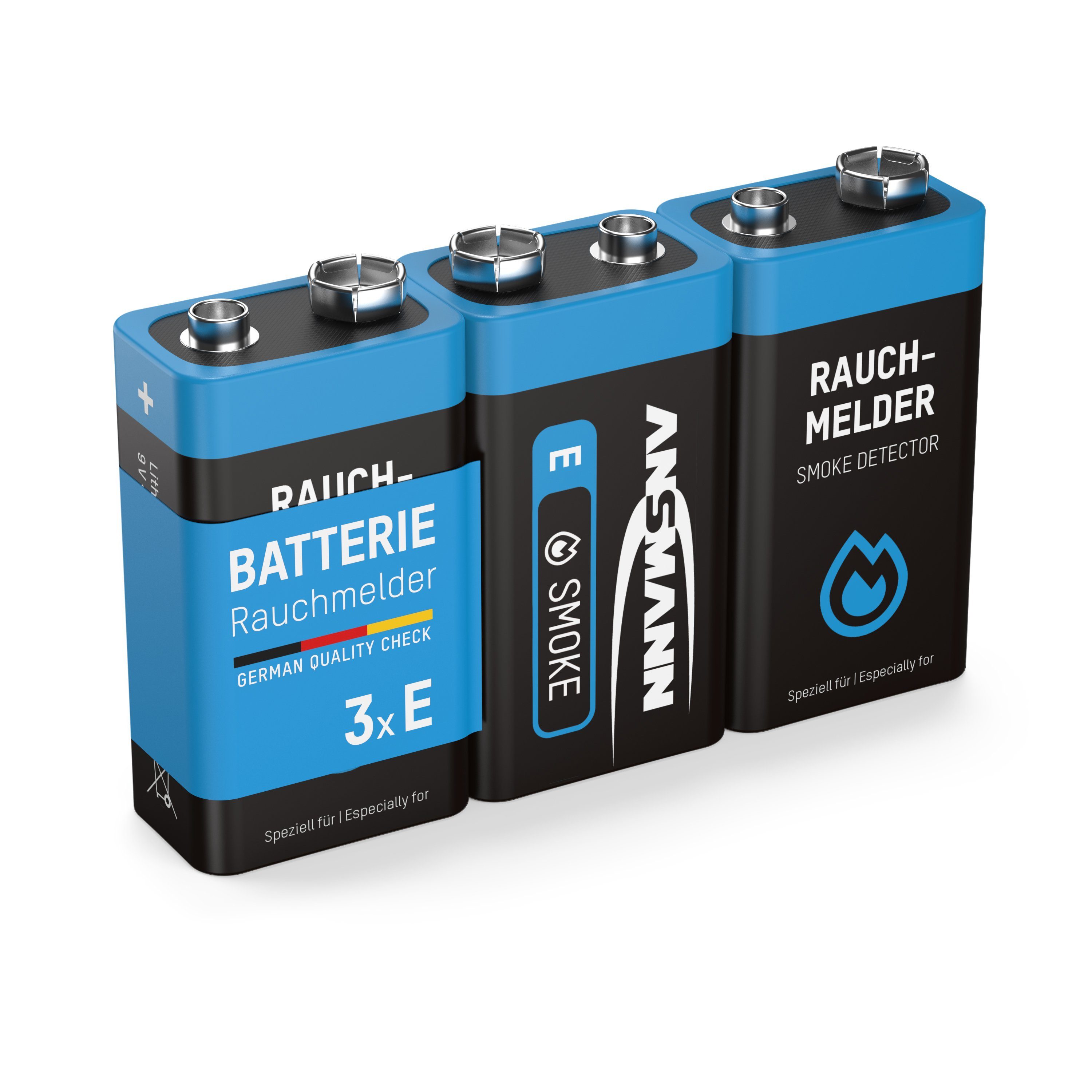ANSMANN® 3 Lithium longlife Rauchmelder 9V Block Batterien - Premium Qualität Batterie