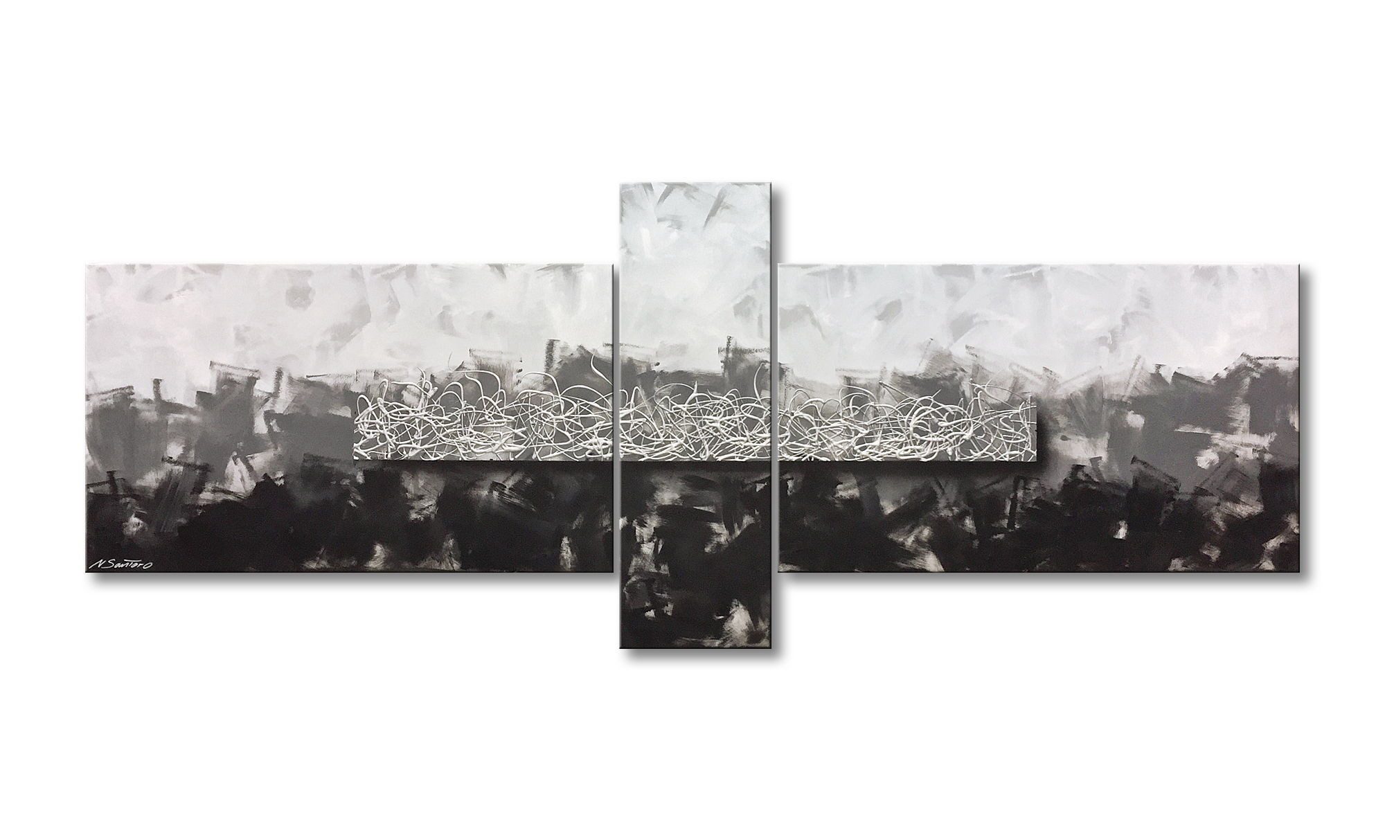 WandbilderXXL XXL-Wandbild Silver Autumn 230 x 90 cm, Abstraktes Gemälde, handgemaltes Unikat