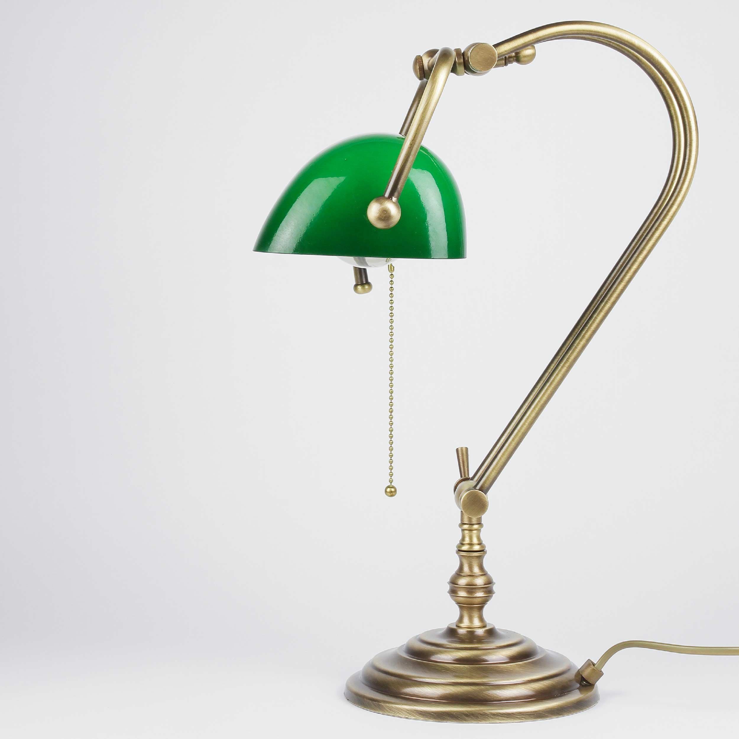 Echt-Messing Designer Bankerlampe Grün Premium Leuchtmittel, Tischlampe E27 MINISTERO, Schreibtischlampe ohne Licht-Erlebnisse Glas LAMPADE