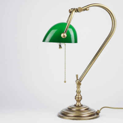 Licht-Erlebnisse Schreibtischlampe »LAMPADE MINISTERO«, ohne Leuchtmittel, Designer Tischlampe Grün Echt-Messing Glas Premium E27 Bankerlampe