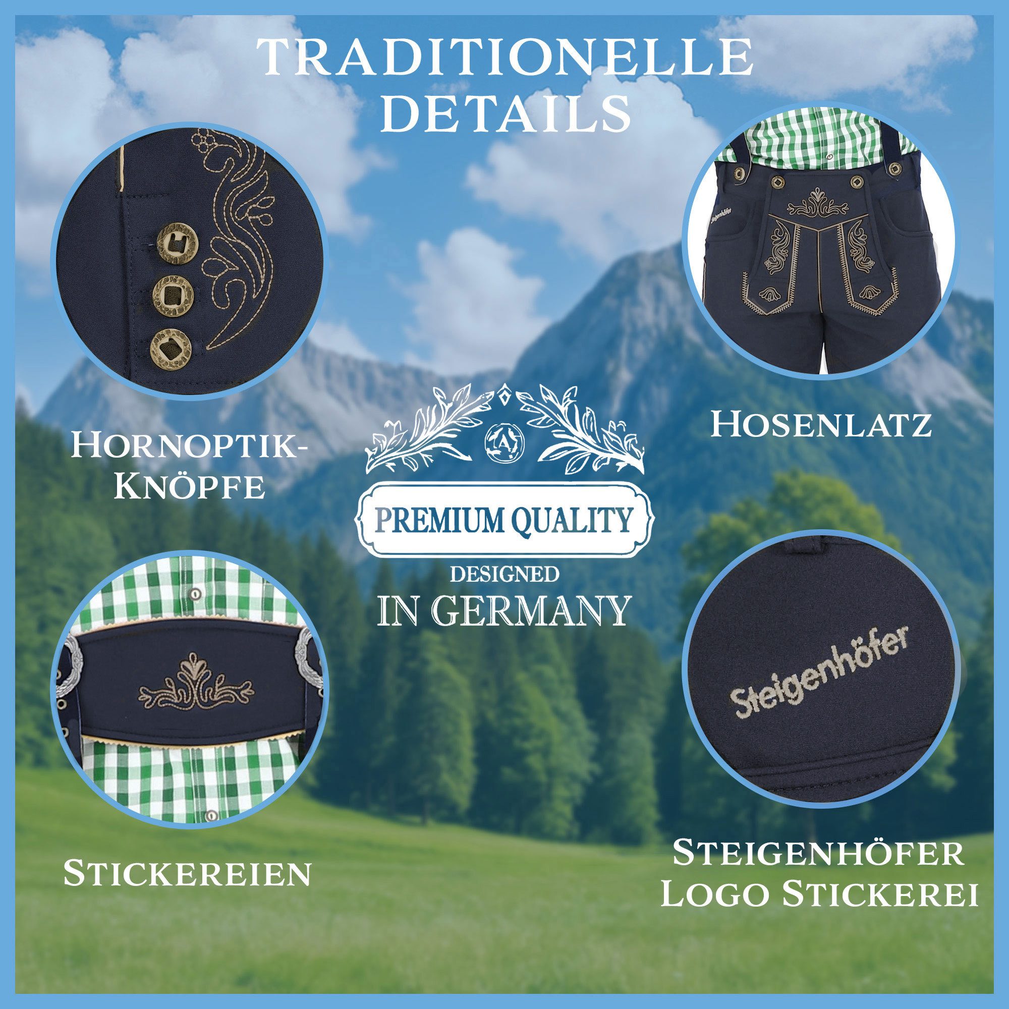 Steigenhöfer Manufaktur Trachtenhose Lukas Softshellhose im Lederhosen Look – Lederhose Herren Stil Tracht (Inklusive verstellbarer Träger) Atmungsaktiv - Schne – Bild 4 von 5