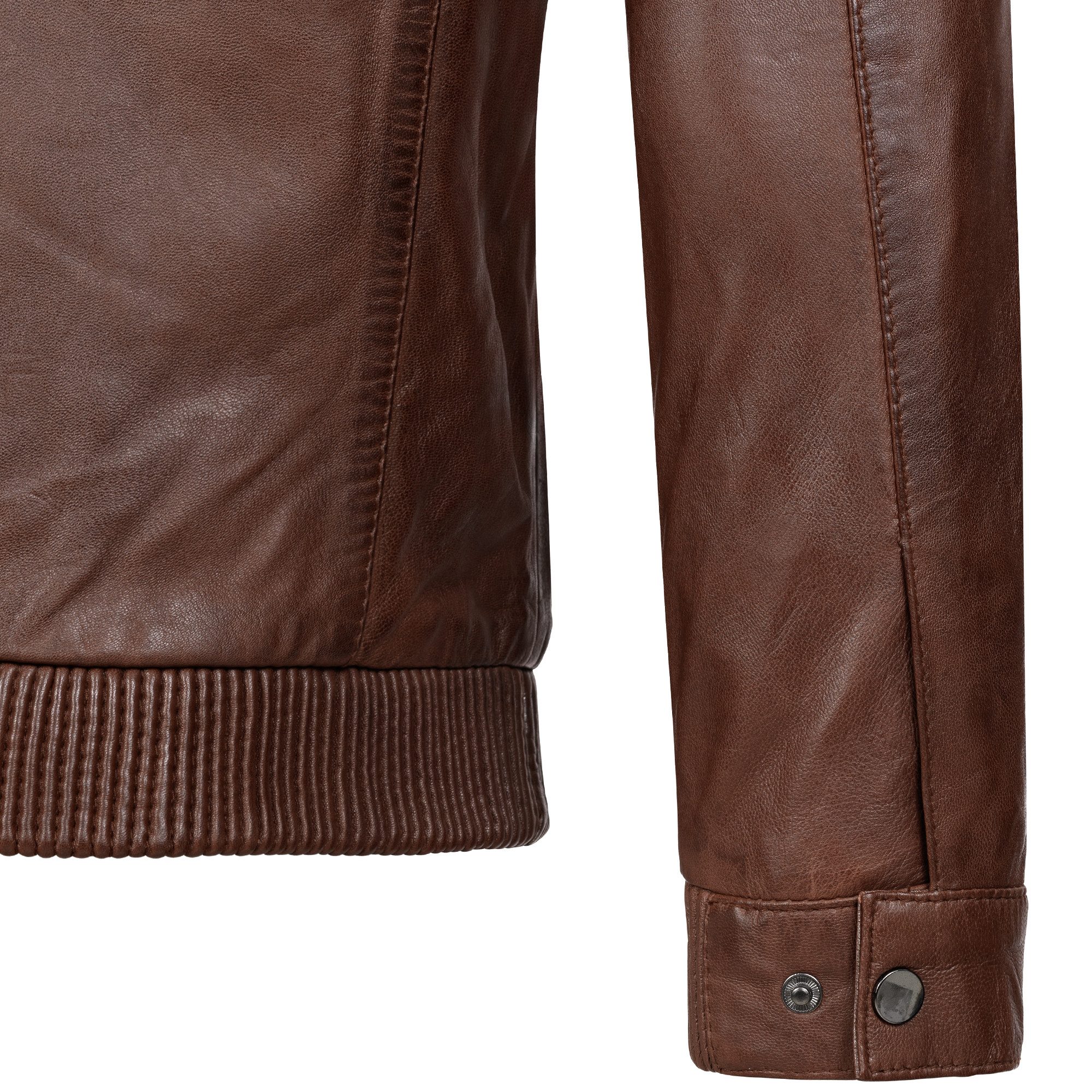 Mouflon Lederjacke Helmut Elastische Rippbündchen an Kragen, Saum und Ärmeln