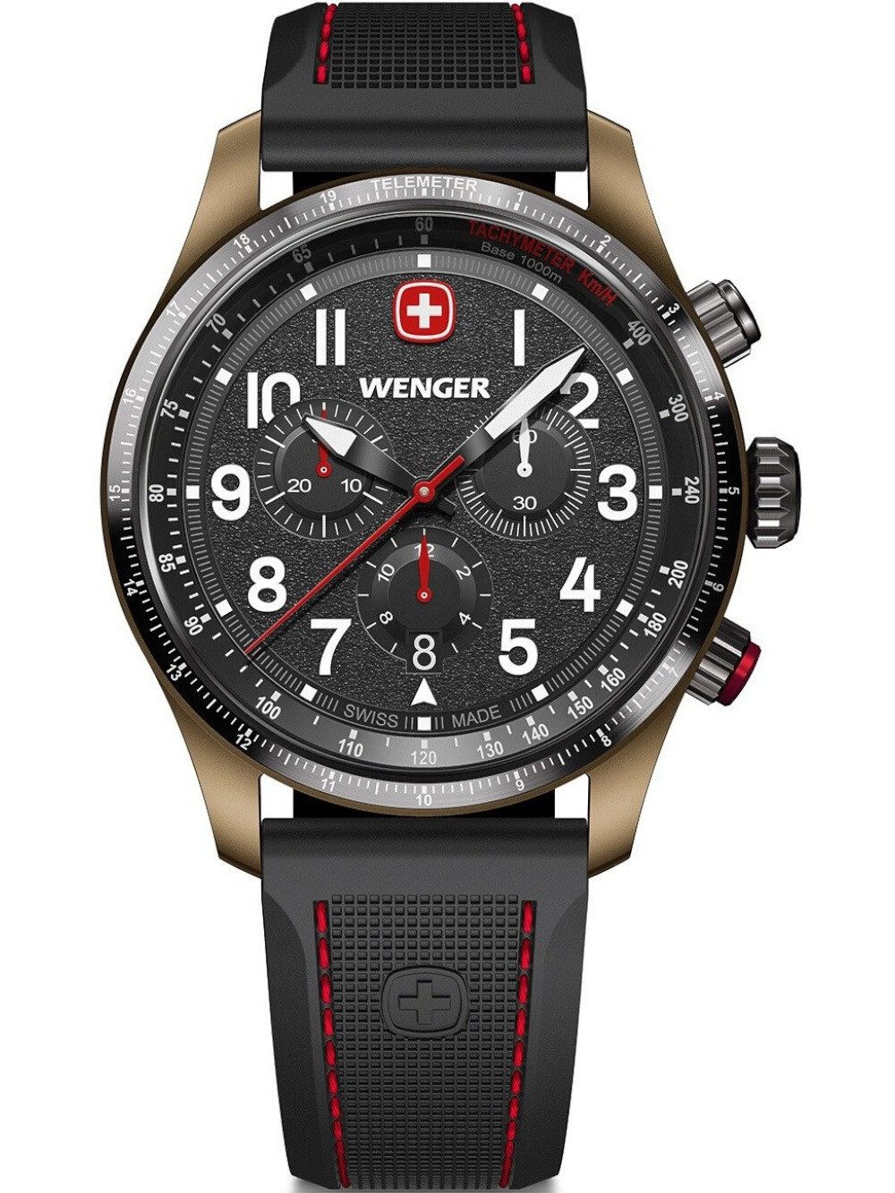 Quarzuhr Wenger 01.0543.113 Herrenuhr Terragraph Chrono 43mm 10ATM Wenger 01.0543.113 Herrenuhr Terragraph Chrono 43mm 10ATM