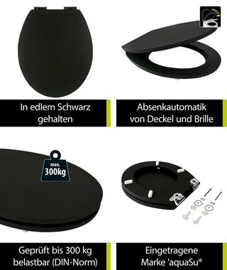Sitzplatz WC-Sitz Einfarbig, Schwarz, Holzkern, Absenkautomatik, Soft Touch, Montage unten, 403955