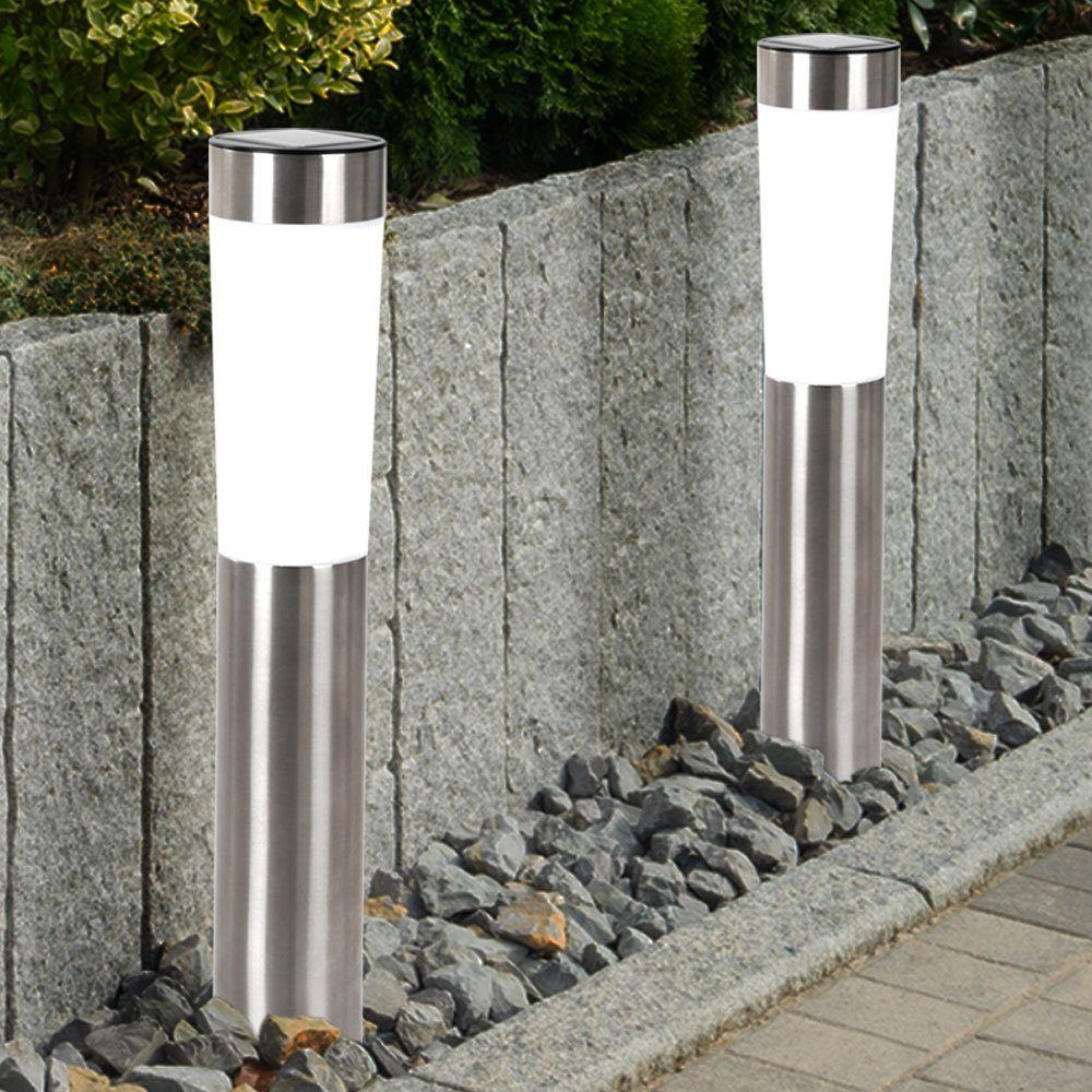 etc-shop LED Gartenleuchte, 2er Set LED Solar Leuchten Steck Stand  Beleuchtungen Außen Strahler Säulen Lampen