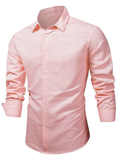 JMIERR Leinenhemd Langarm Hemden Shirts Casual Freizeithemd Baumwolle Stehkragenhemd Regular Langarm Kentkragen Uni