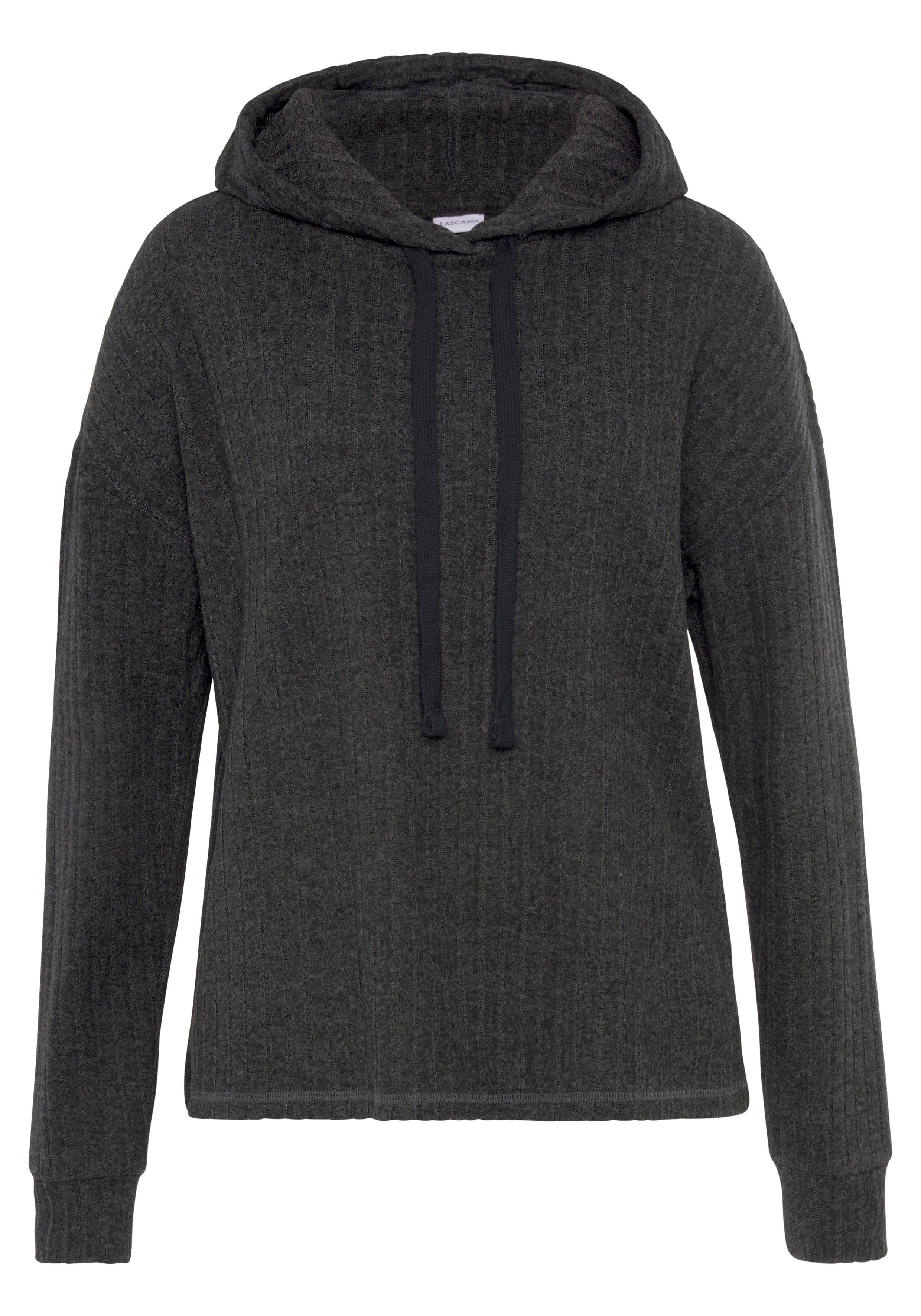 meliert Hoodie Bindeband LASCANA Schultern, -Kapuzensweatshirt überschnittene mit Loungeanzug anthrazit-meliert und