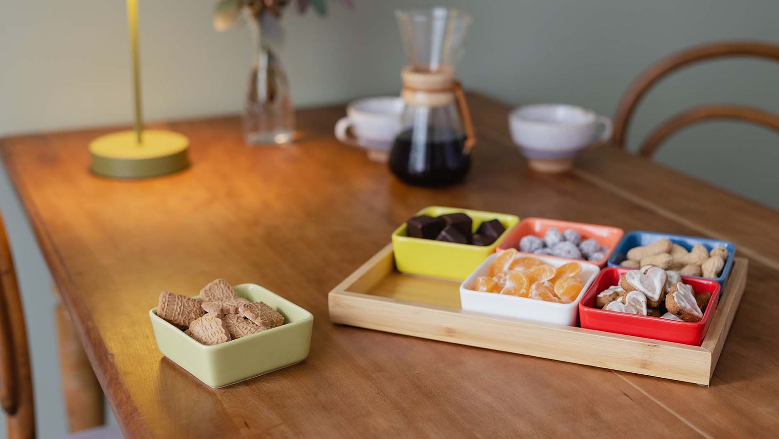 Remember Tapas-Schale, Porzellan, Remember buntes Schalenset mit Holztablett 7-teilig