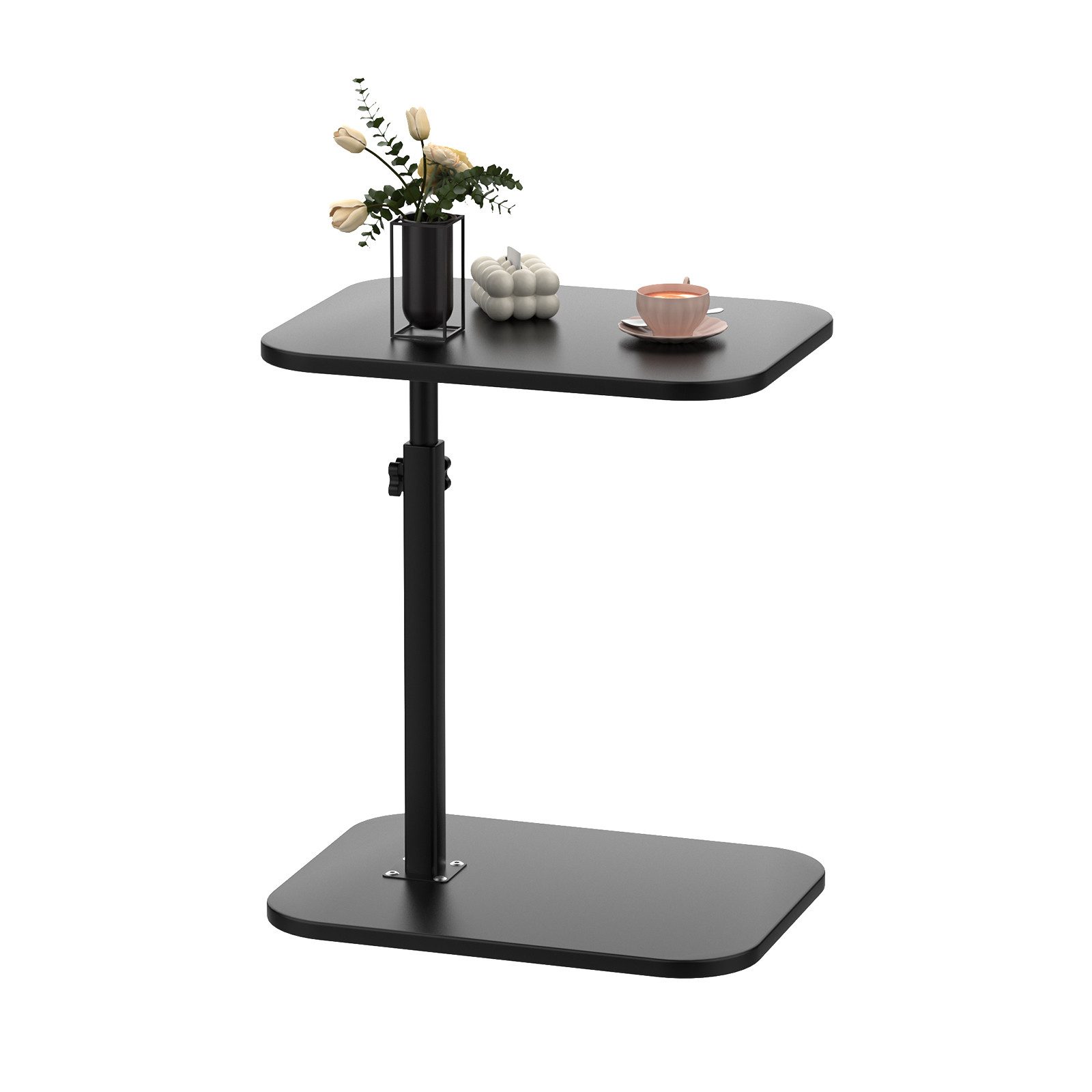 JEOBEST Beistelltisch Holz Klein Couchtisch Sofatisch: C Form, Höhenverstellbarer Side Table, Sofatisch mit Metallgestell