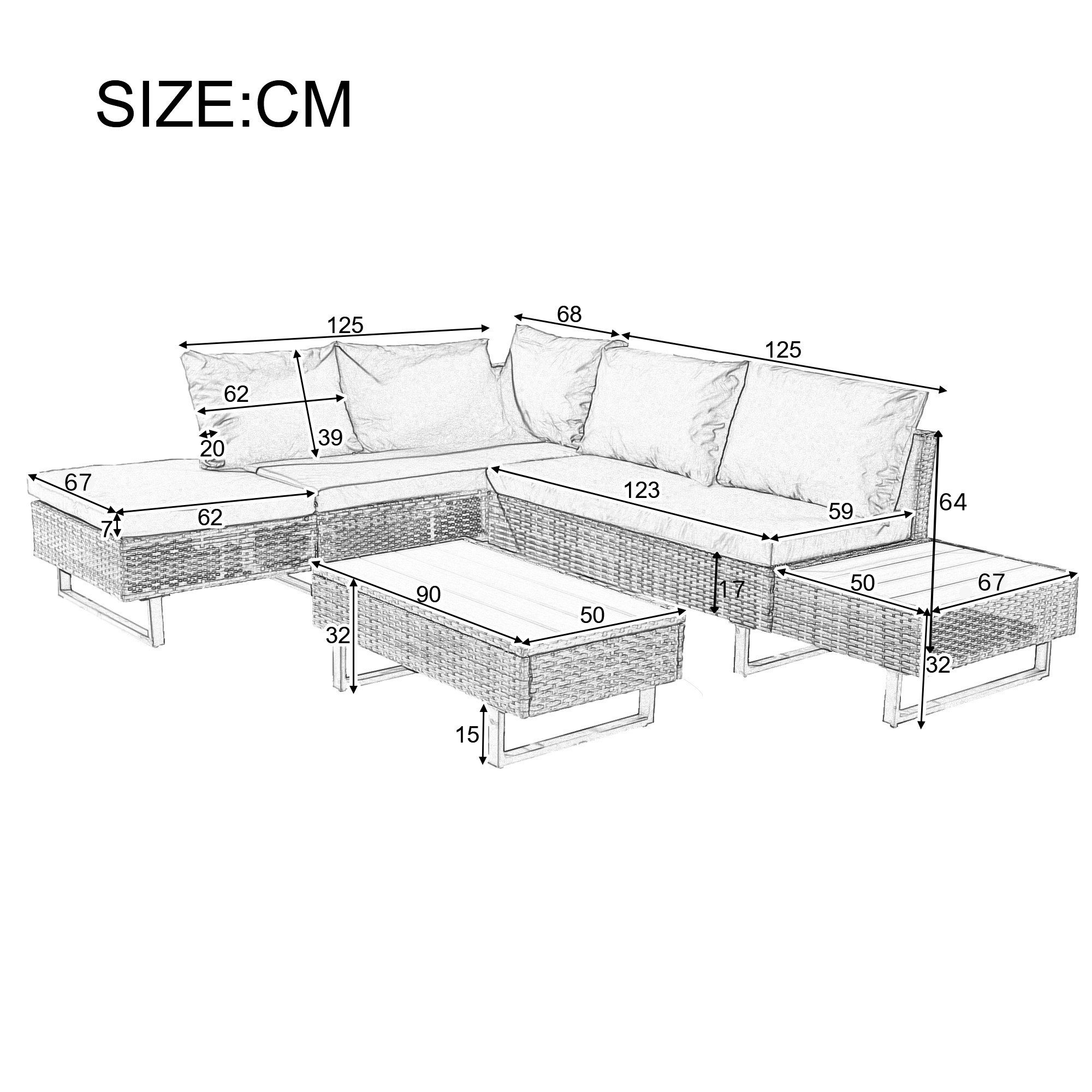 Celya Gartenlounge-Set Gartenlounges für 4 Personen, Gartenmöbel mit Ecksofa und Tisch, (Gartenlounge für 4-5 Personen, Lounge mit Ecksofa, Tisch & Auflagen, abnehmbarer und waschbarer Stoffbezug), Poly-Rattan-Garnitur, Gartengarnitur Sitzgruppe Sofa Lounge