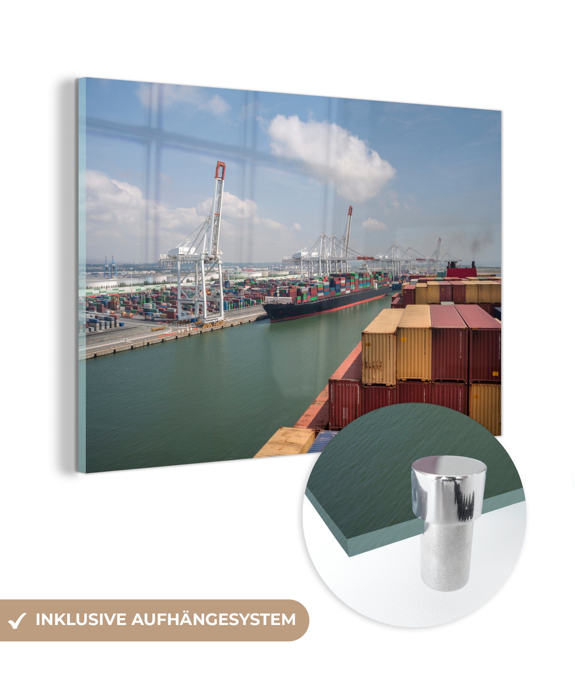 MuchoWow Acrylglasbild Containerschiffe im Hafen von Le Havre, Frankreich, (1 St), Acrylglasbilder Wohnzimmer & Schlafzimmer