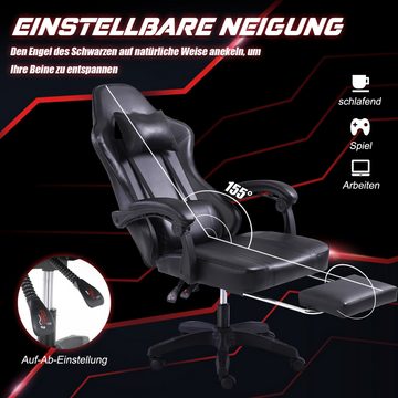 Fruyyzl Gaming-Stuhl Ergonomisch mit Fußstütze,Gamer Stuhl mit Verstellbare Lendenkissen (1 St), Gaming Chair aus PU-Leder, Höhenverstellbarer PC Stuhl Gaming Sessel