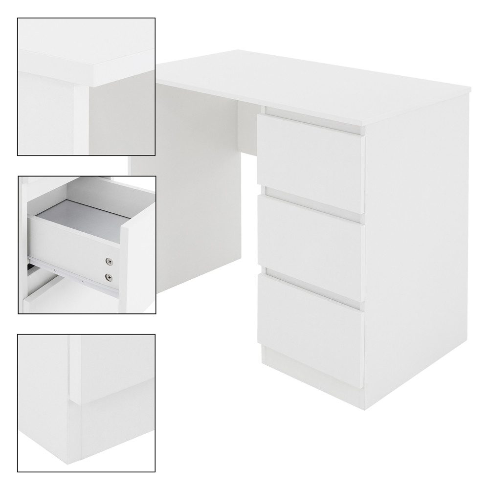 ML-DESIGN Schreibtisch Bürotisch mit 3 Schubladen Computertisch Arbeitstisch Laptoptisch, Homeoffice Büromöbel PC Tisch Weiß matt 90x76x50 cm mit Stauraum – Bild 3 von 4