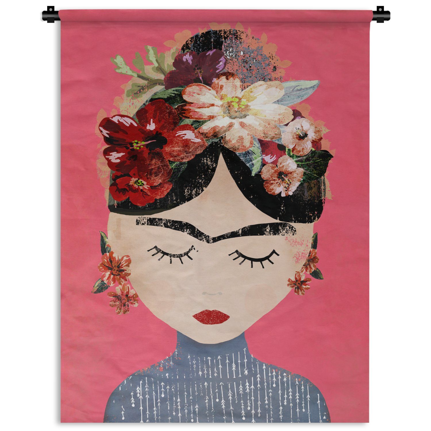 Wand, - Vintage Kunst, Frau Kahlo Deko Tapisserie, Frida Blumen der - - Schlafzimmer Wohnzimmer, MuchoWow für an - Wanddekoobjekt
