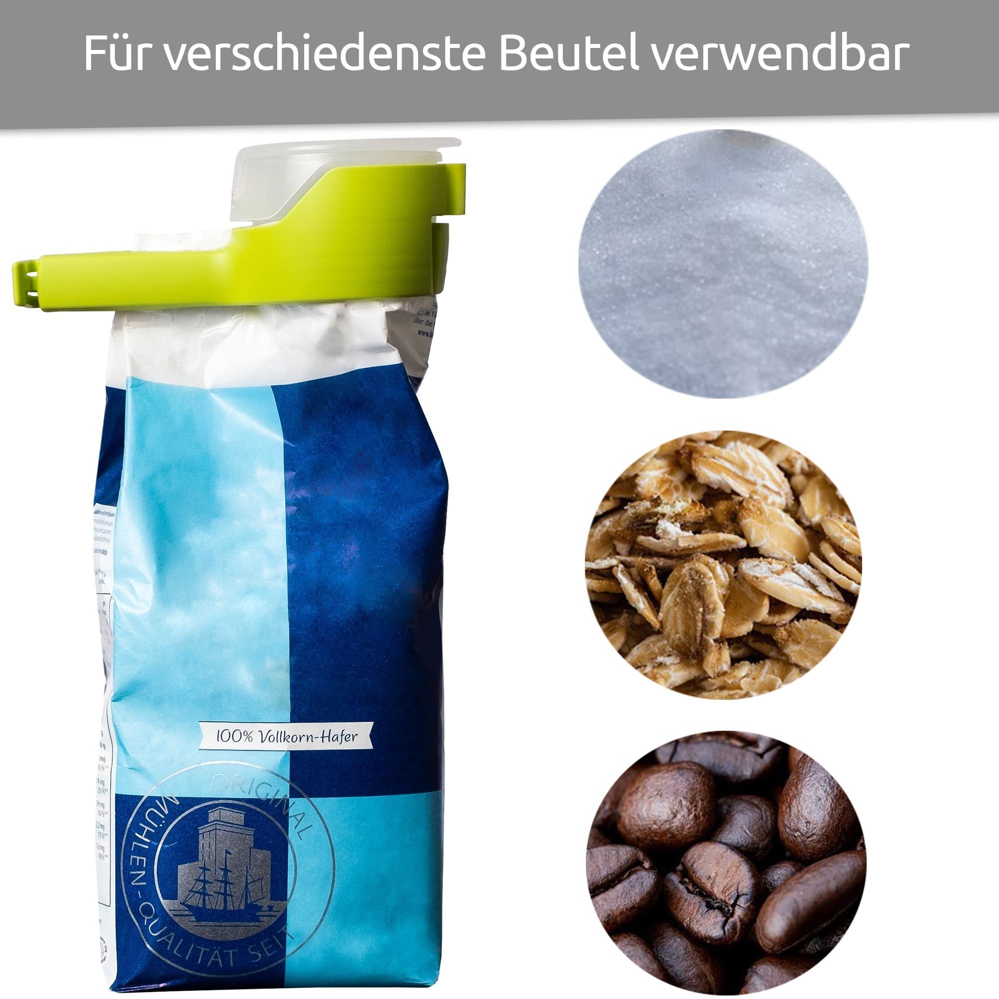 Wüllner + Beutelclip Grün Deckel für Ausschüttöffnung Schüttklemme mit Verschlussklammer und (1-tlg), Lebensmittel Kaiser