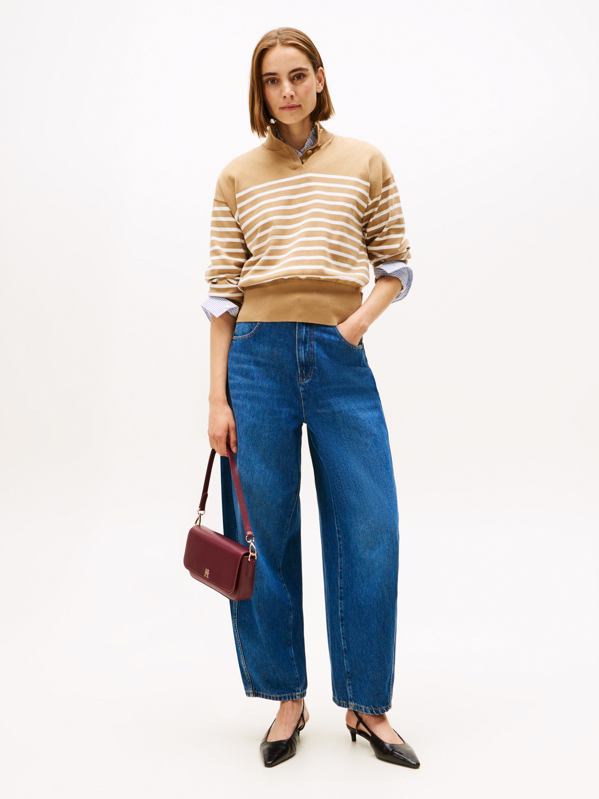 Tommy Hilfiger Strickpullover CO JERSEY GOLD BTN MOCK-NK SWT mit goldfarbenen Knöpfen