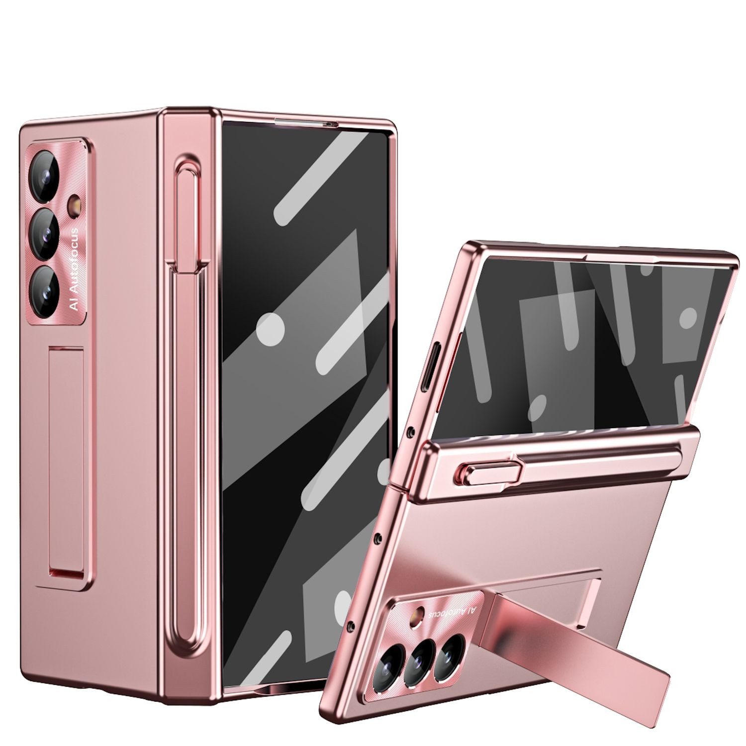 Wigento Handyhülle für Samsung Galaxy Z Fold7 5G Stand Stifthalter u. Stift Pink, Hülle mit Stand- und Stifthalterung inklusive Stift