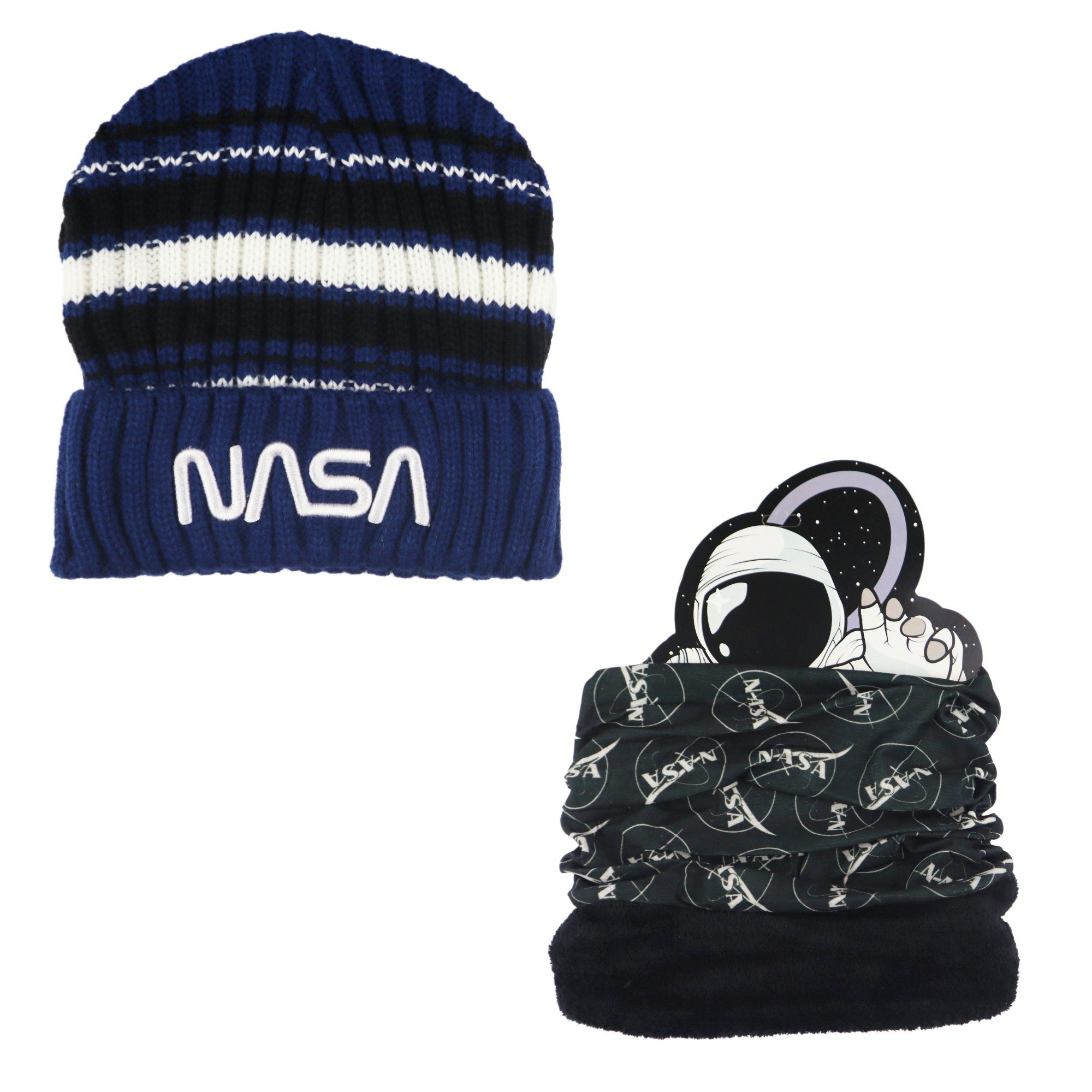 NASA Schlupfmütze Kinder Jugend Snood 56 Wintermütze Gr. Set plus oder Winter 54
