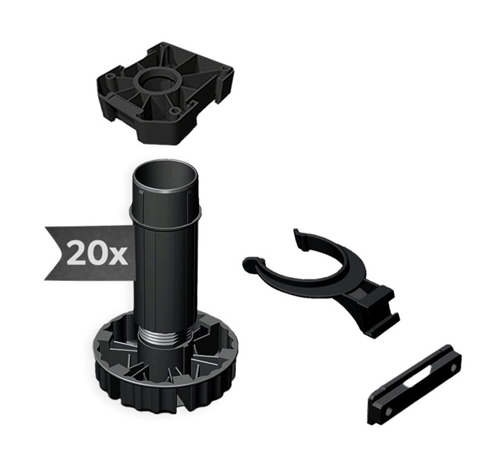 siwitec Möbelfuß 20 x Sockelfuss Komplett-Set, Schwarz, 80 mm inkl. Blendenhaltern und, (20-St), Höhenverstellbar, Set