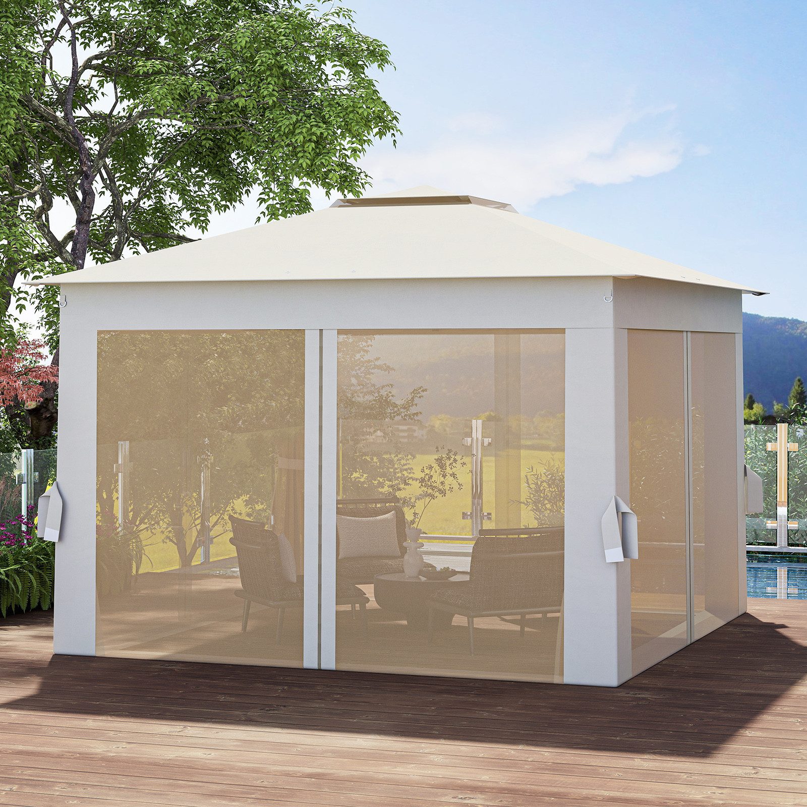 COSTWAY Faltpavillon, mit 4 Seitenteilen, Pop Up Pavillon, mit 4 Seitenwände, wasserdicht